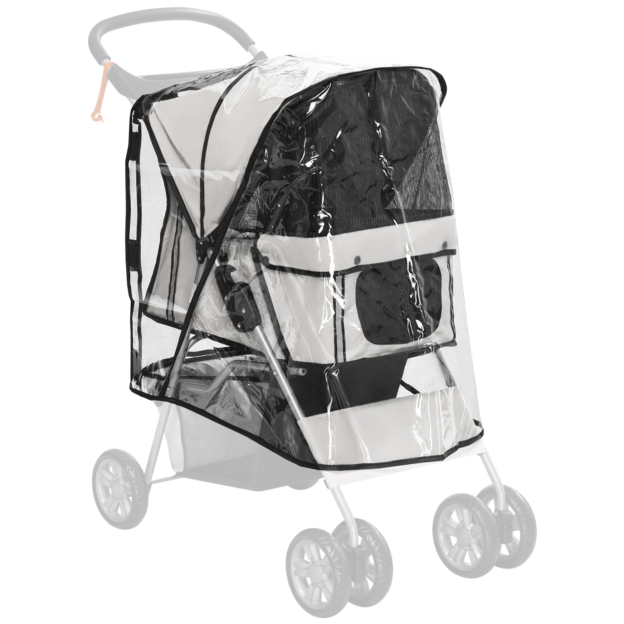 Dog Stroller Rain Cover with Rear Side Entry for Pram Buggy - Grey