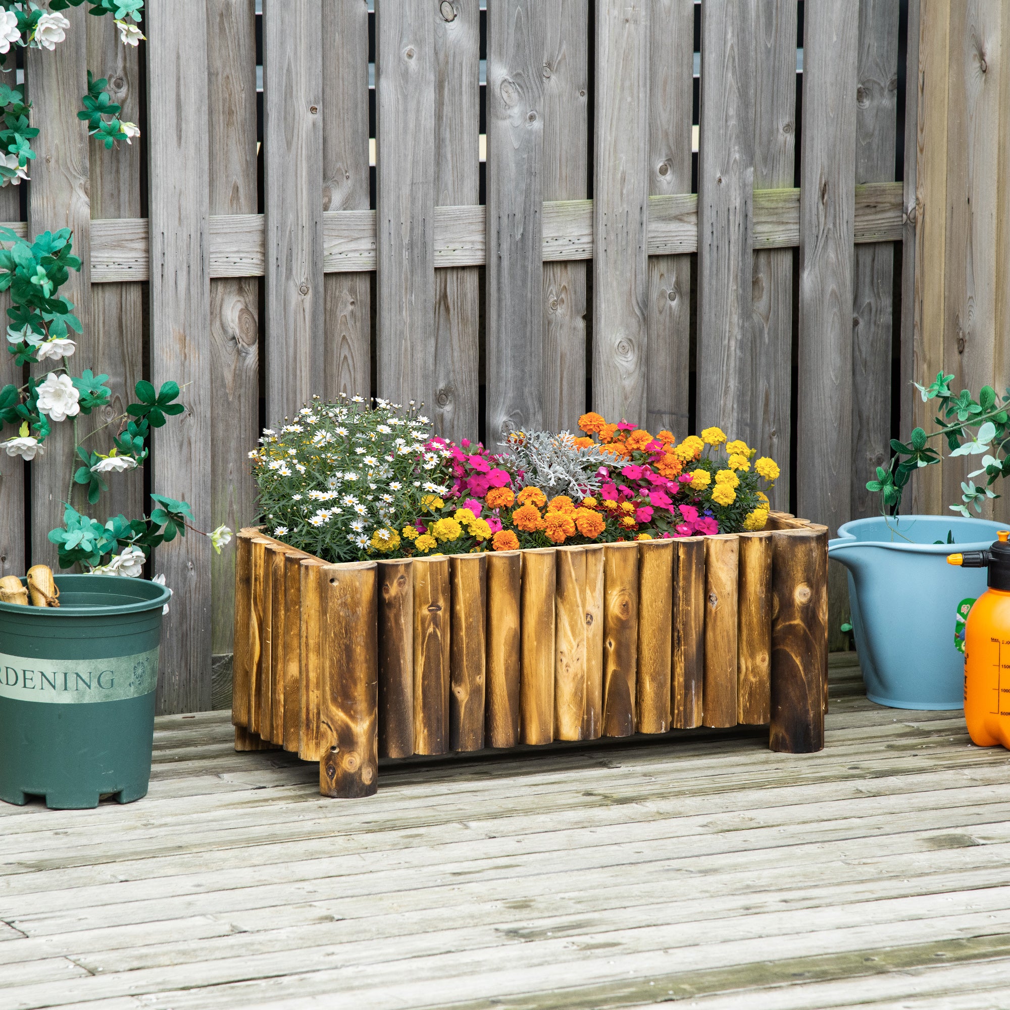 Raised Wooden Flower Bed Planter Box 78x35x30cm Natural Fir Wood - Natural