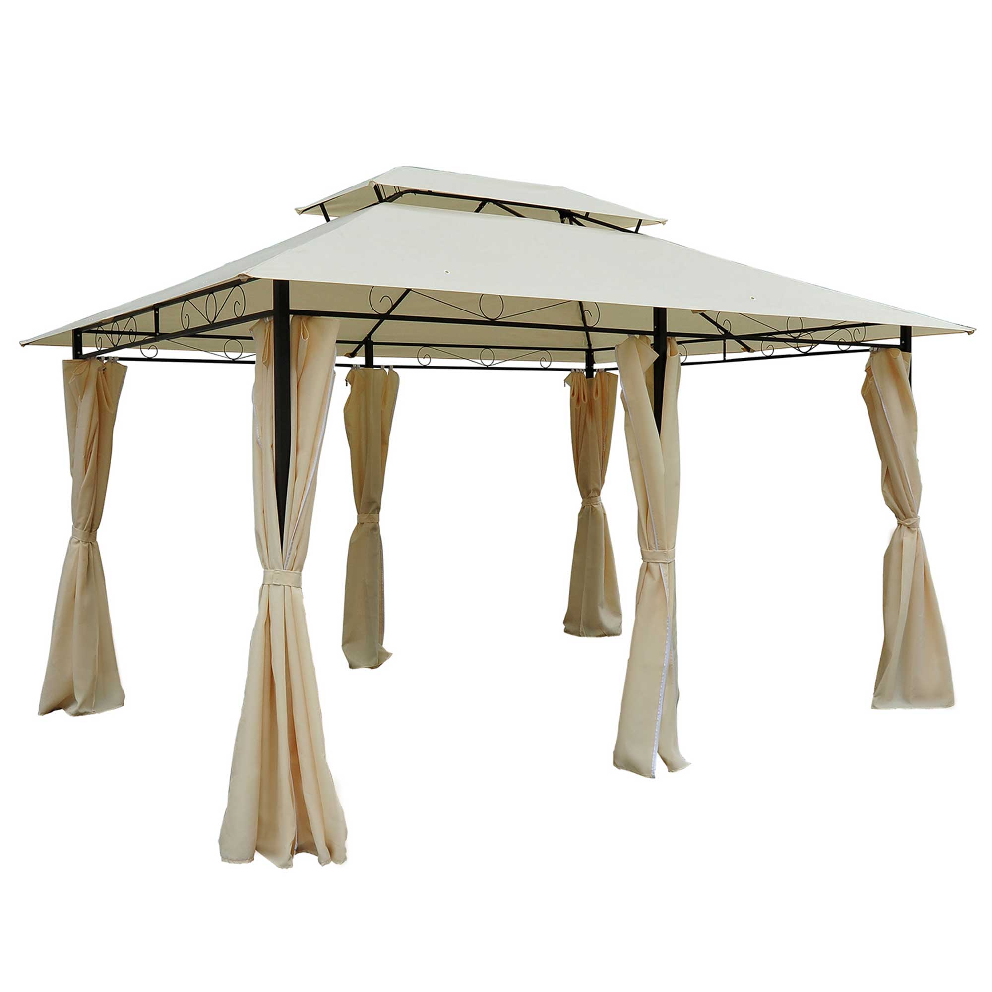 4 Metre x 3 Metre Metal Gazebo Set with Curtains - Beige