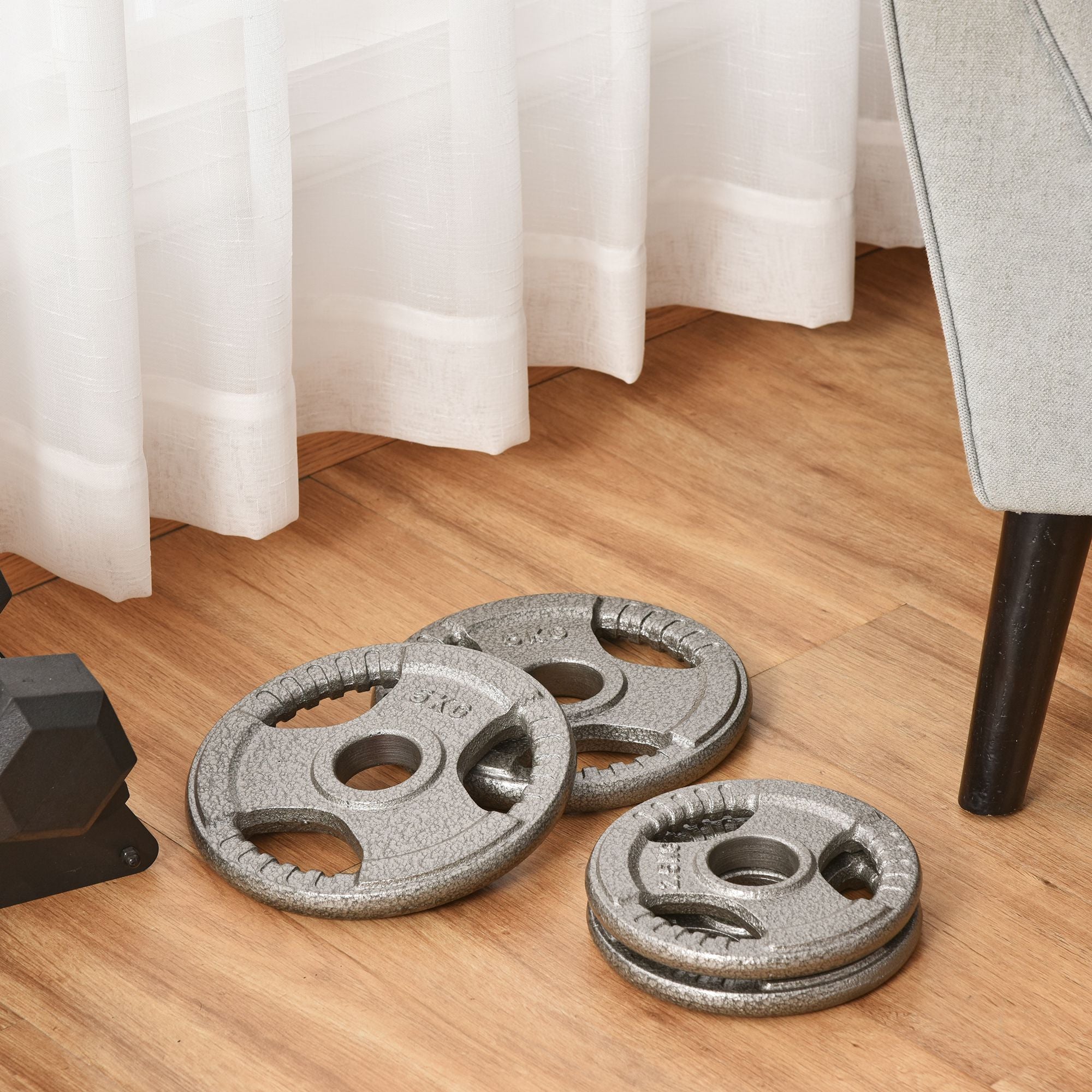 4 Piece Olympic Weight Plate Set Steel Body Enamel Coated Black