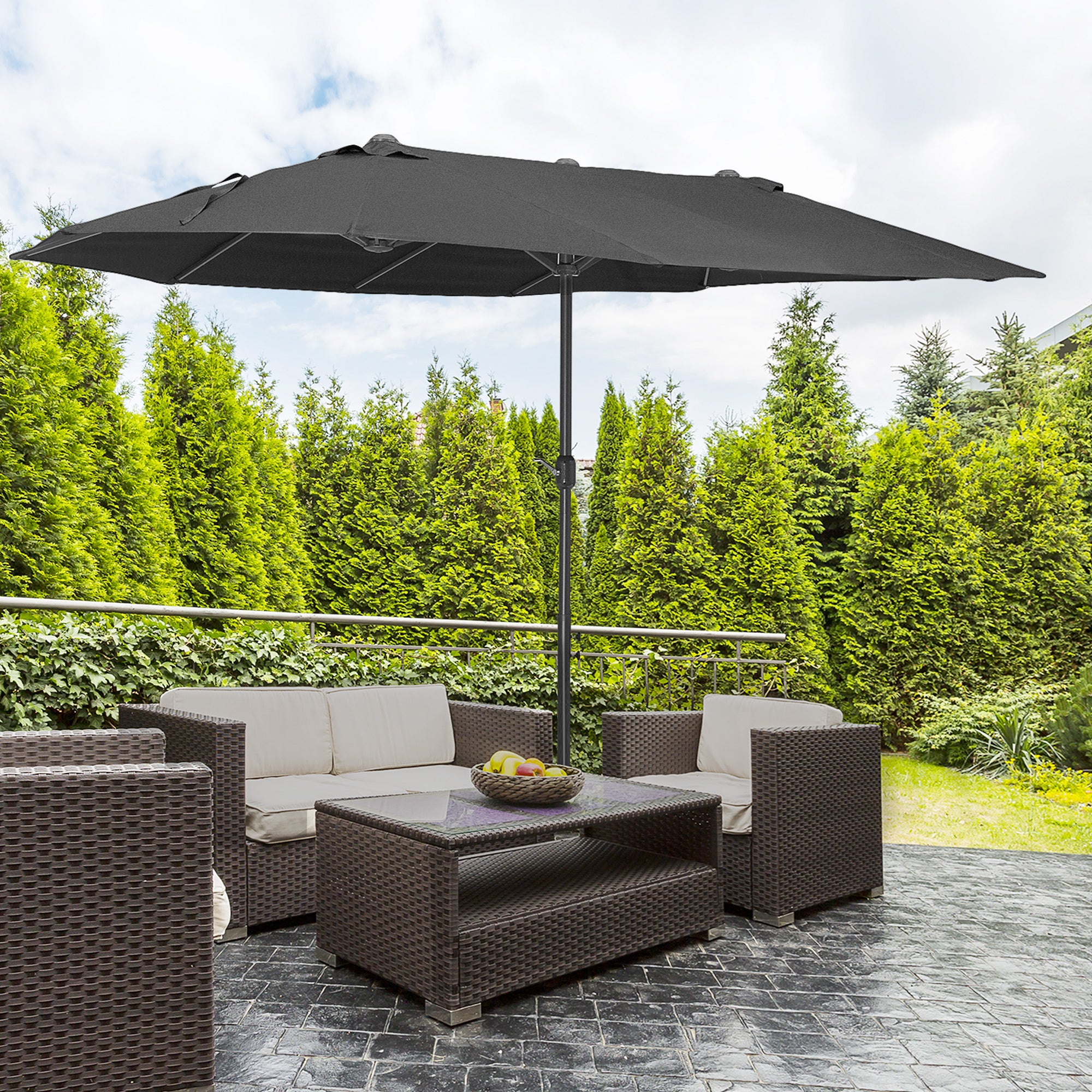 4.6m Double-Sided Patio Parasol Sun Umbrella with Crank Lift - Black