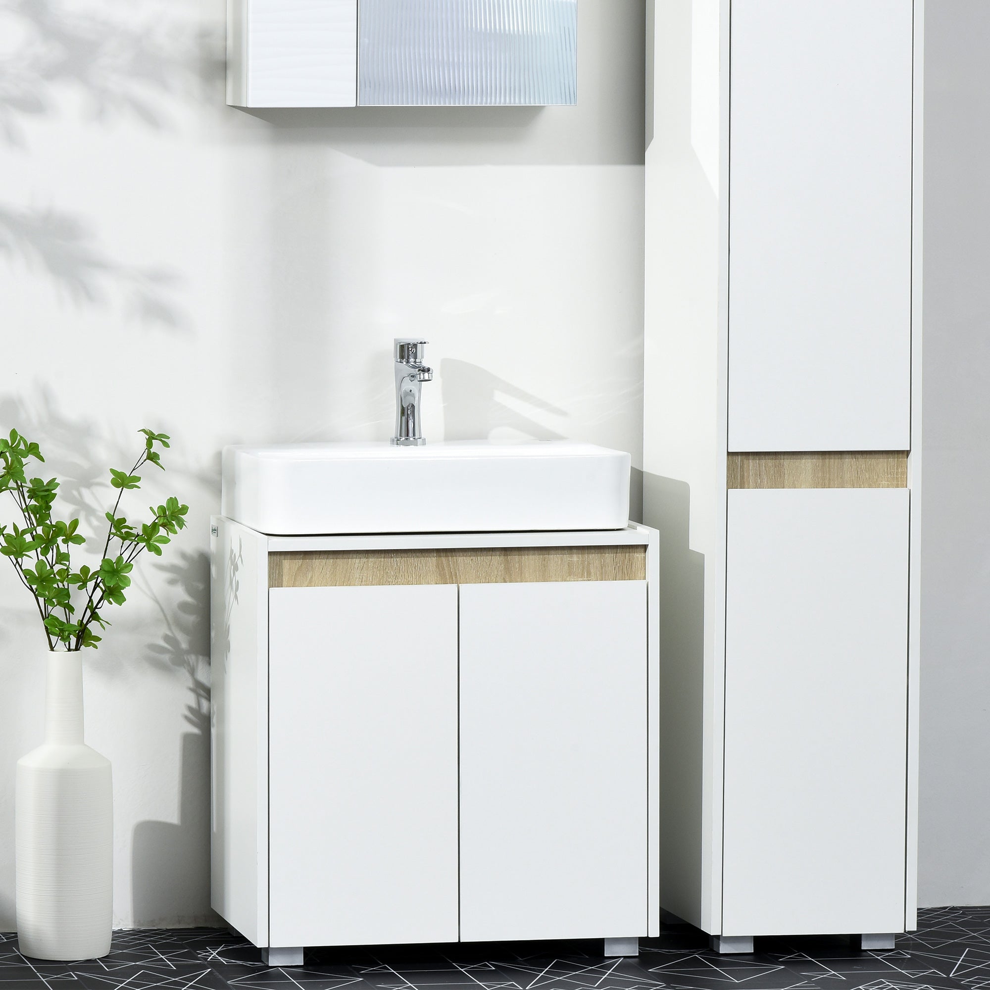 Modern Under Sink Bathroom Storage Cabinet with Double Doors - White