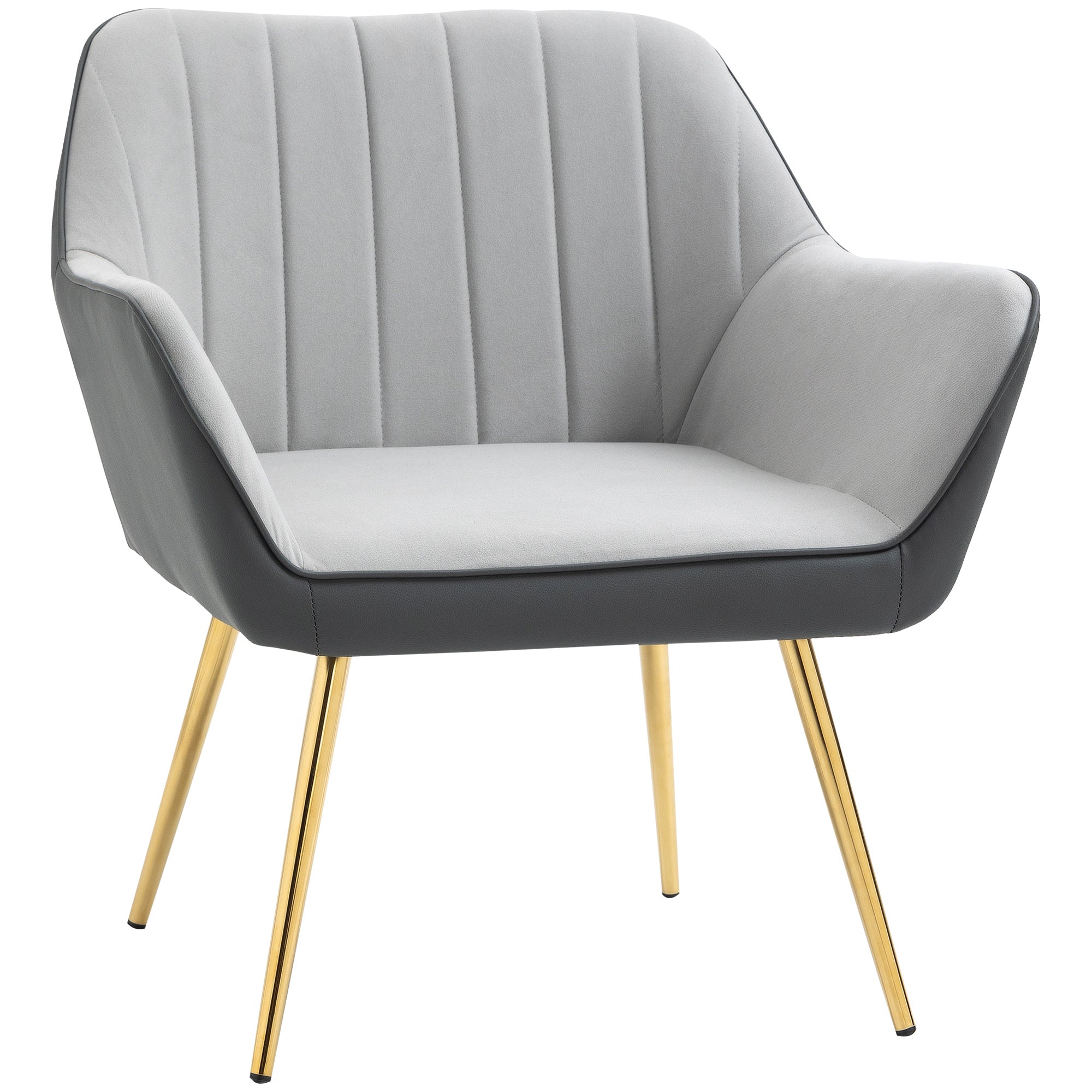 Modern Velvet Armchair with Gold Steel Legs - Light Grey