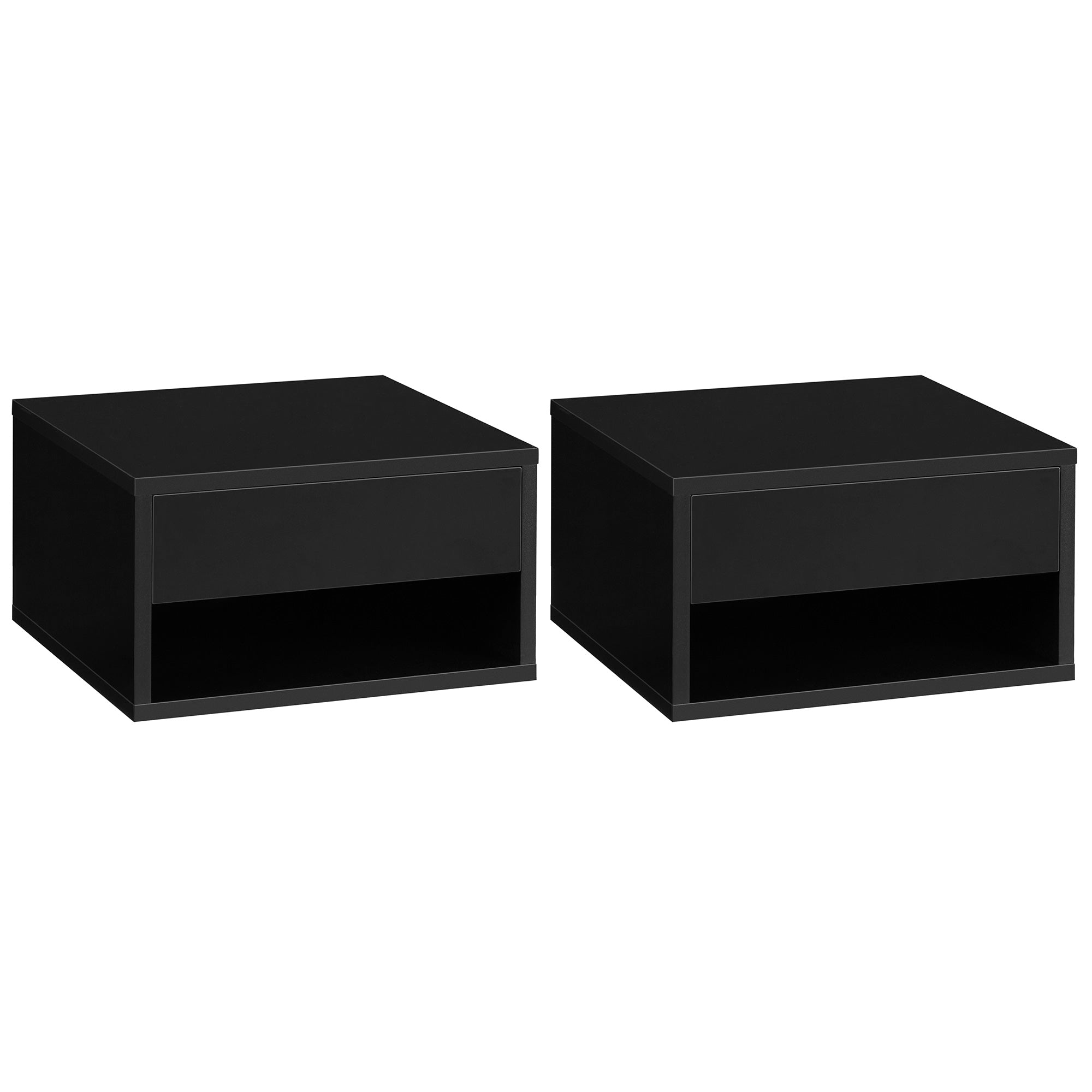 Set of 2 Floating Bedside Tables with Drawer and Shelf - High Gloss Black