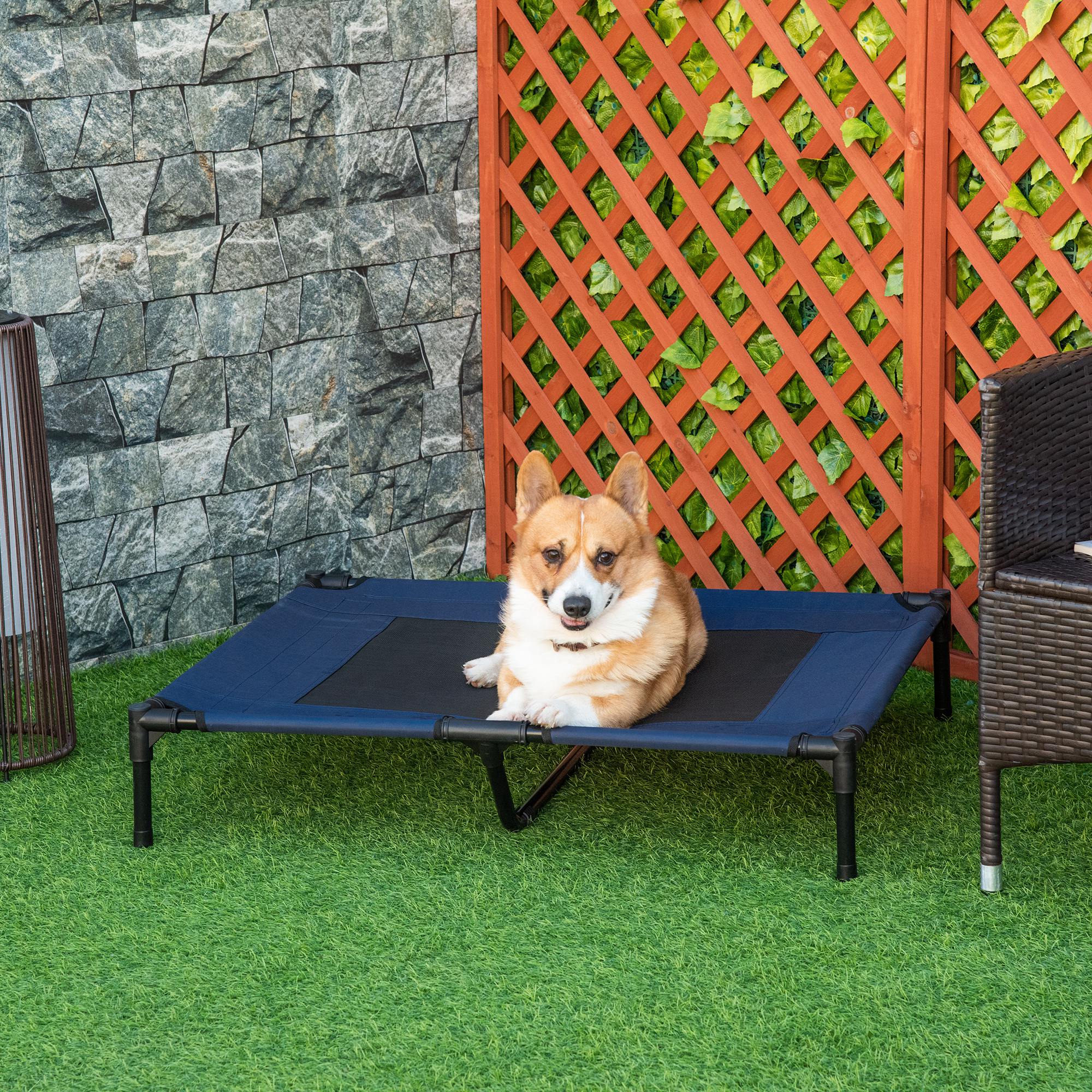 Elevated Portable Dog Bed with Sturdy Metal Frame Support - Blue