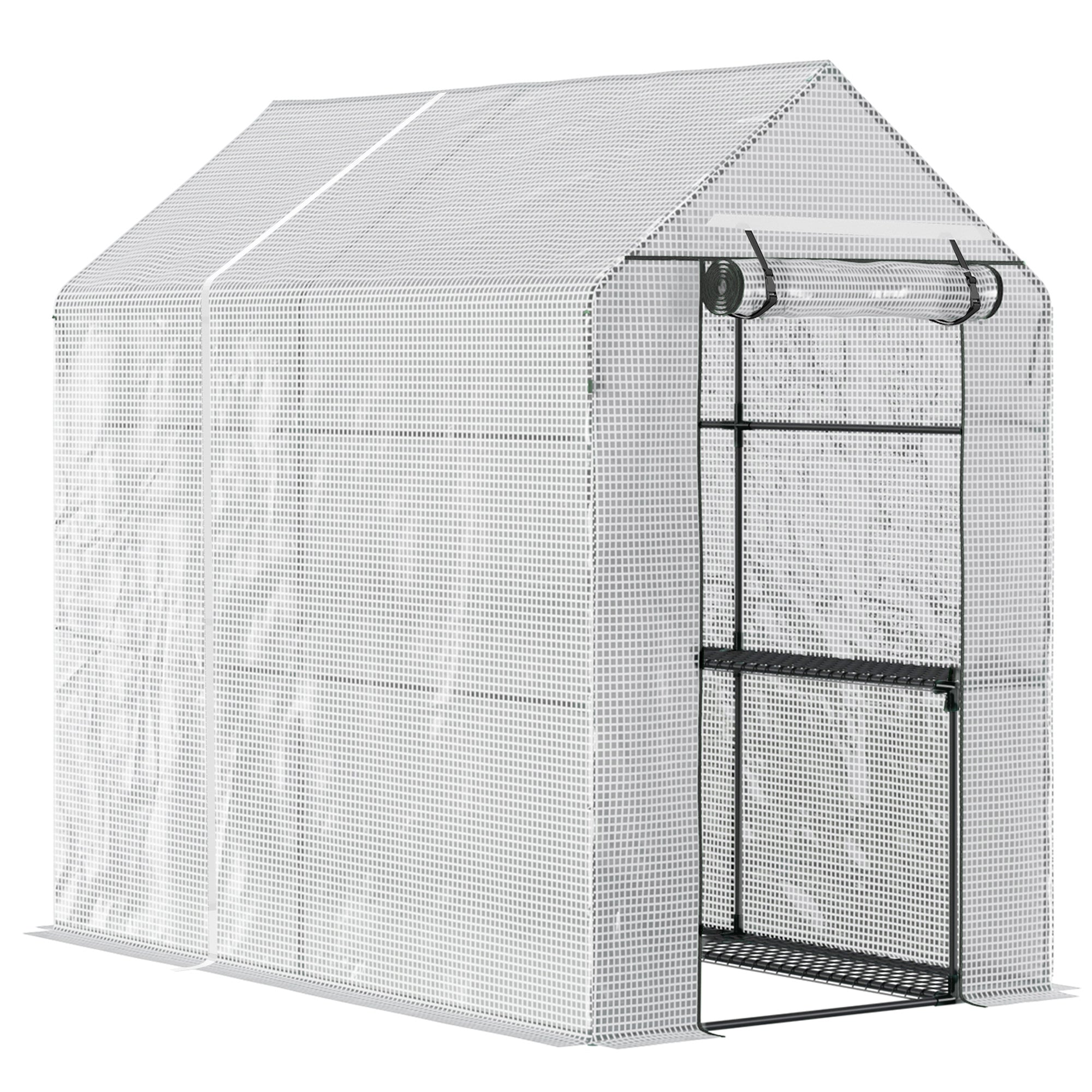 Walk-In Garden Greenhouse with 4 Shelves PE Cover White