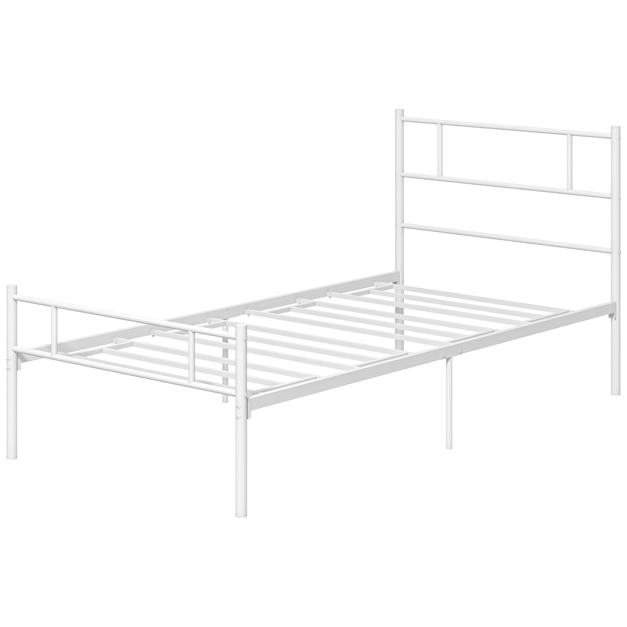 Single Metal Bed Frame with Durable Steel Structure - White
