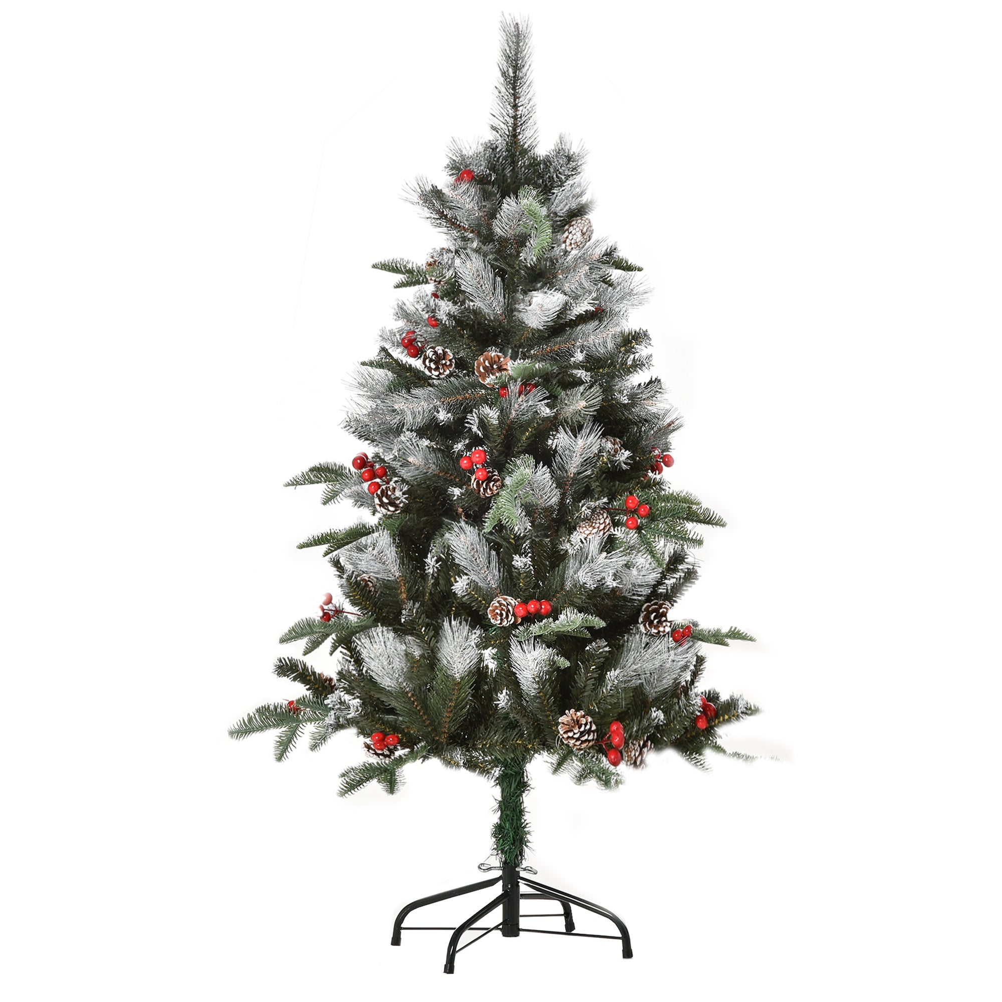 4FT Snow-Dipped Artificial Pencil Christmas Tree with Red Berries & White Pinecones - Green