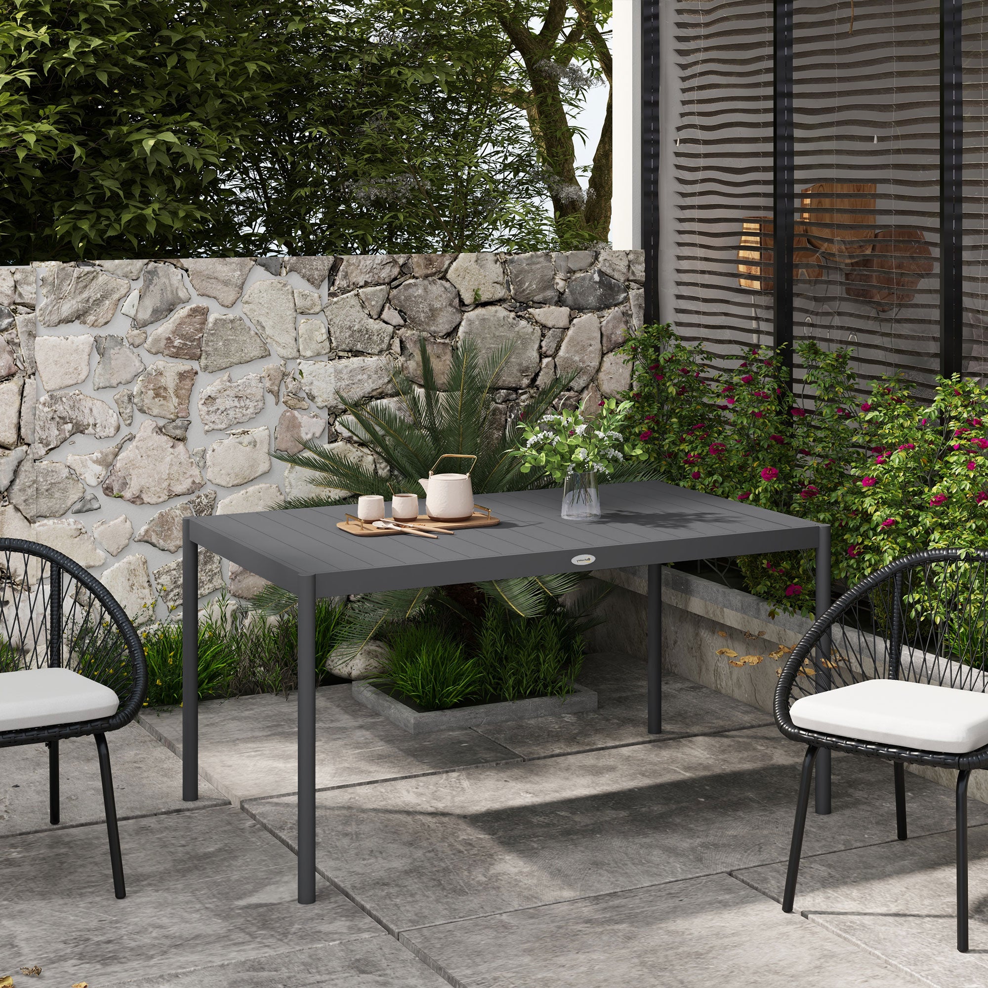 6 Seater Aluminium Outdoor Dining Table Powder Coated - Dark Grey