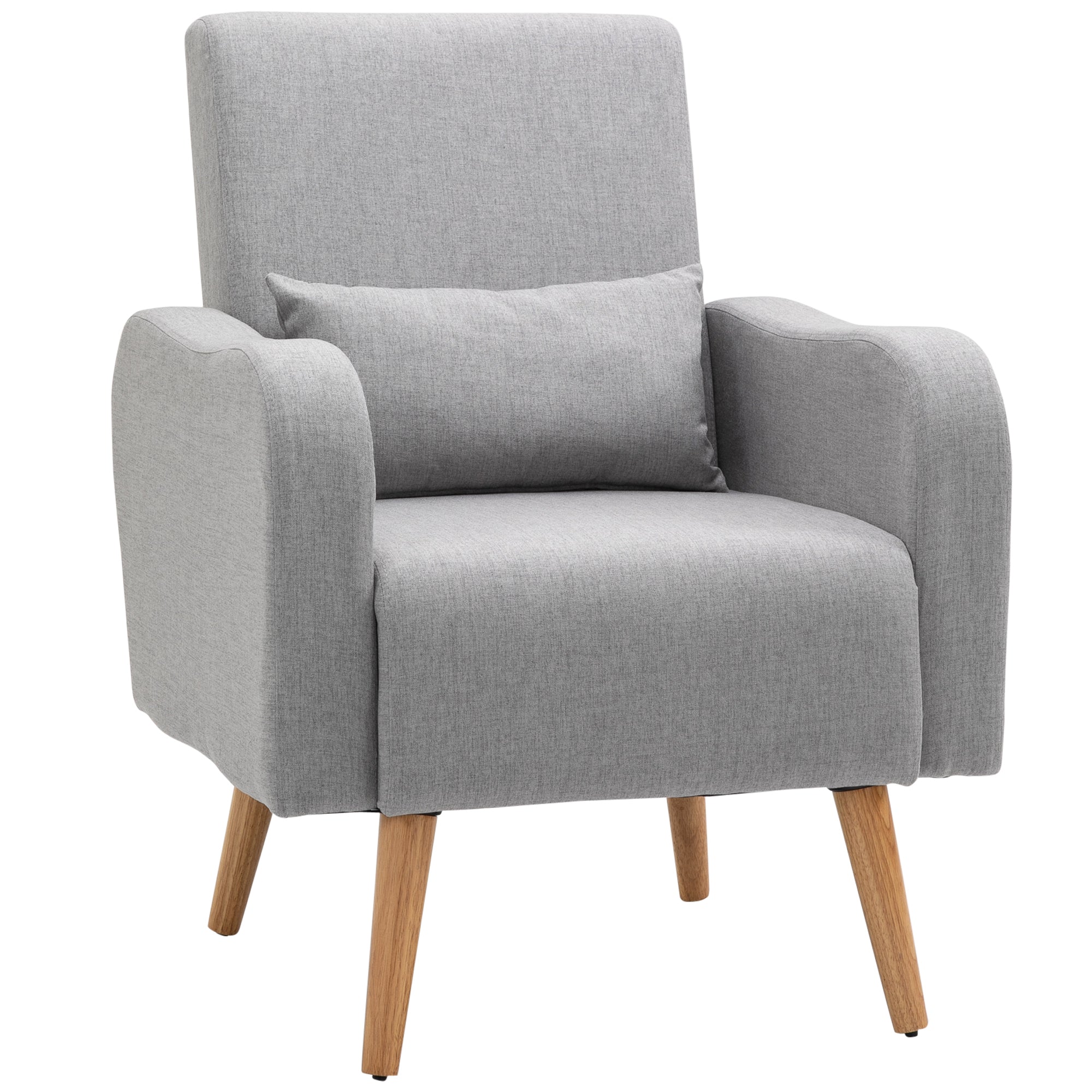 Scandinavian Linen-Touch Accent Chair with Wooden Frame - Grey