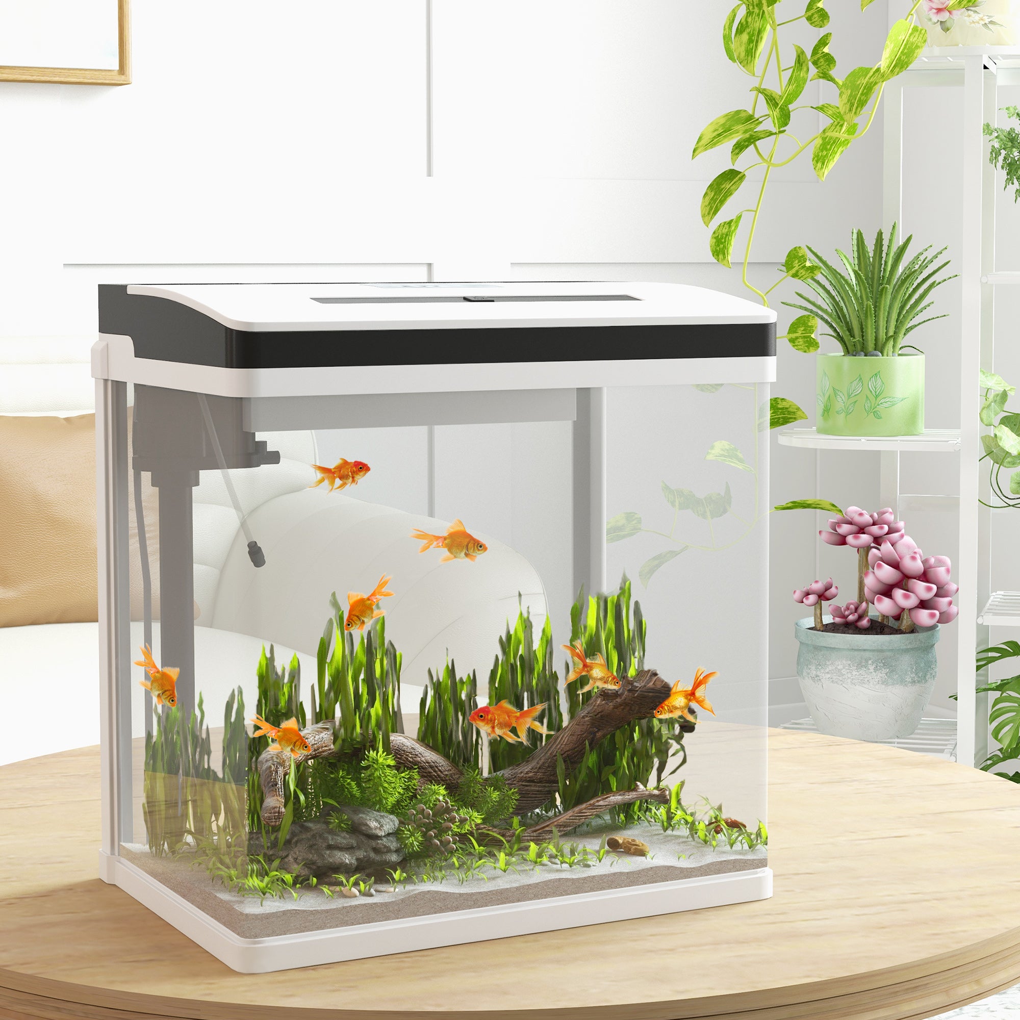 28L Glass Aquarium Fish Tank with LED Lighting and Filter for Betta, Guppy, Shrimp - White