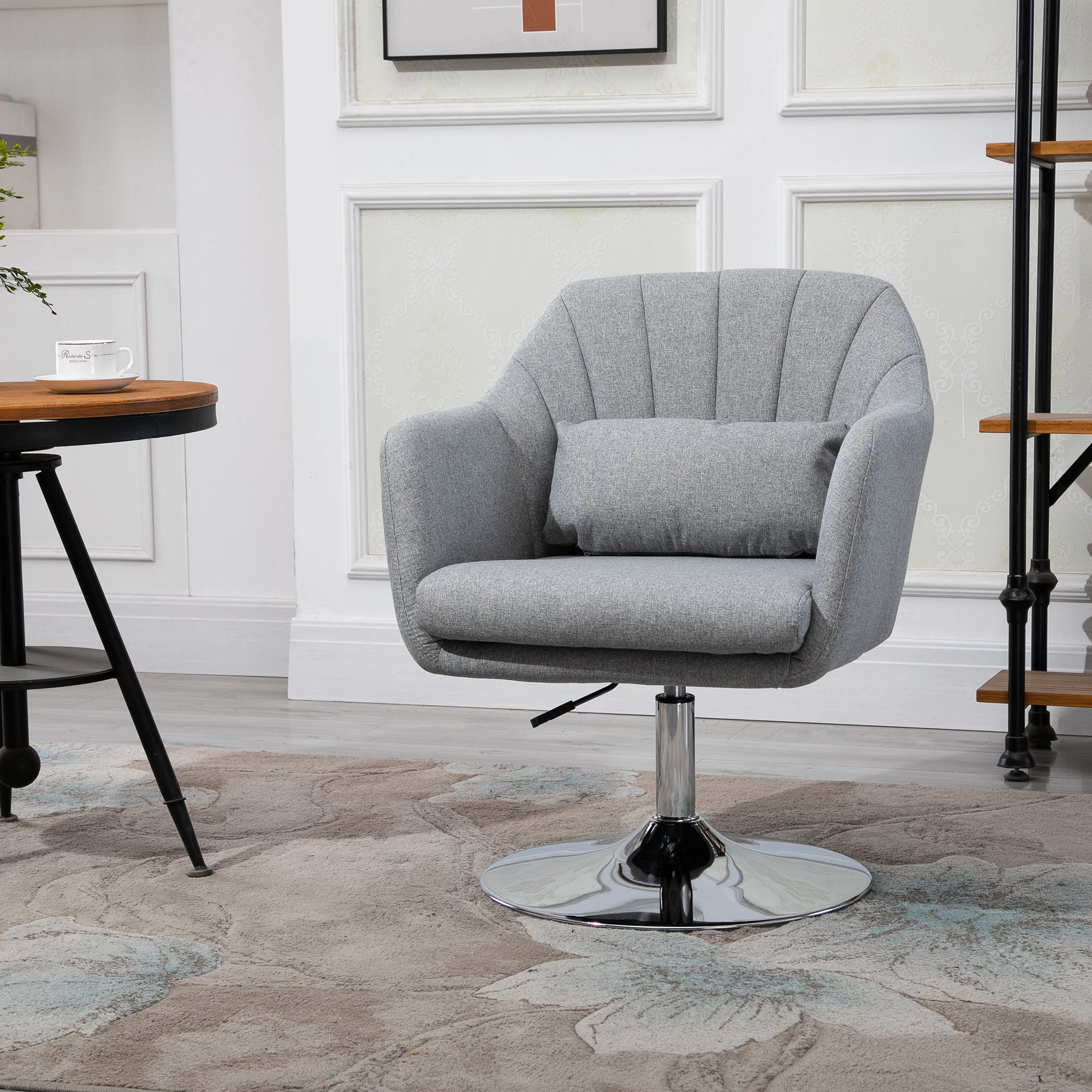 Contemporary Swivel Accent Chair with Adjustable Height and Lumbar Support - Neutral Colour
