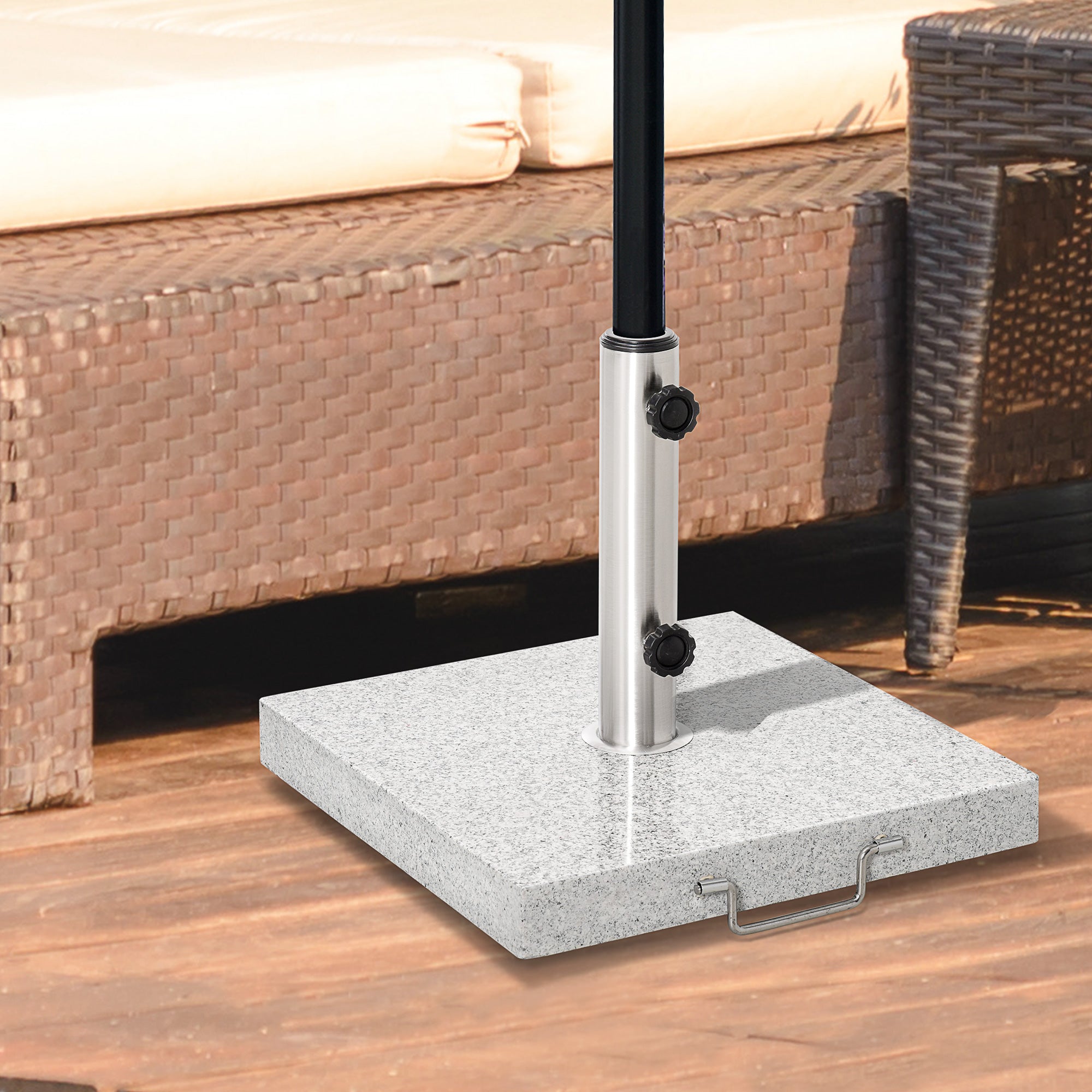 28kg Garden Umbrella Base Marble Parasol Holder with Wheels and Handle - Hemp Gray