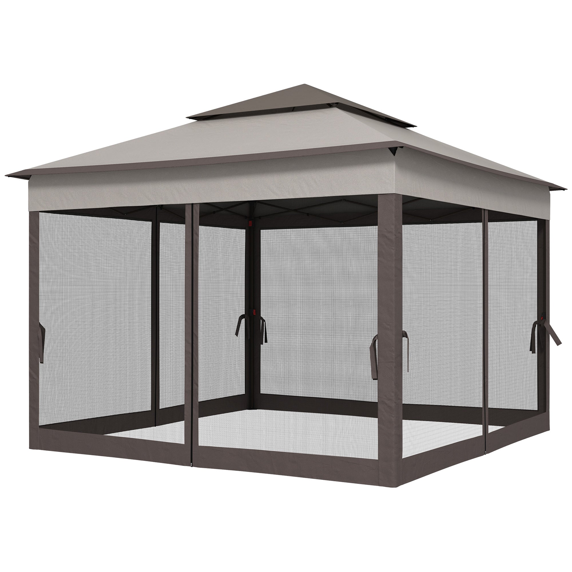 3 x 3 Metre Pop Up Gazebo with Double Roof and Netting - Light Grey