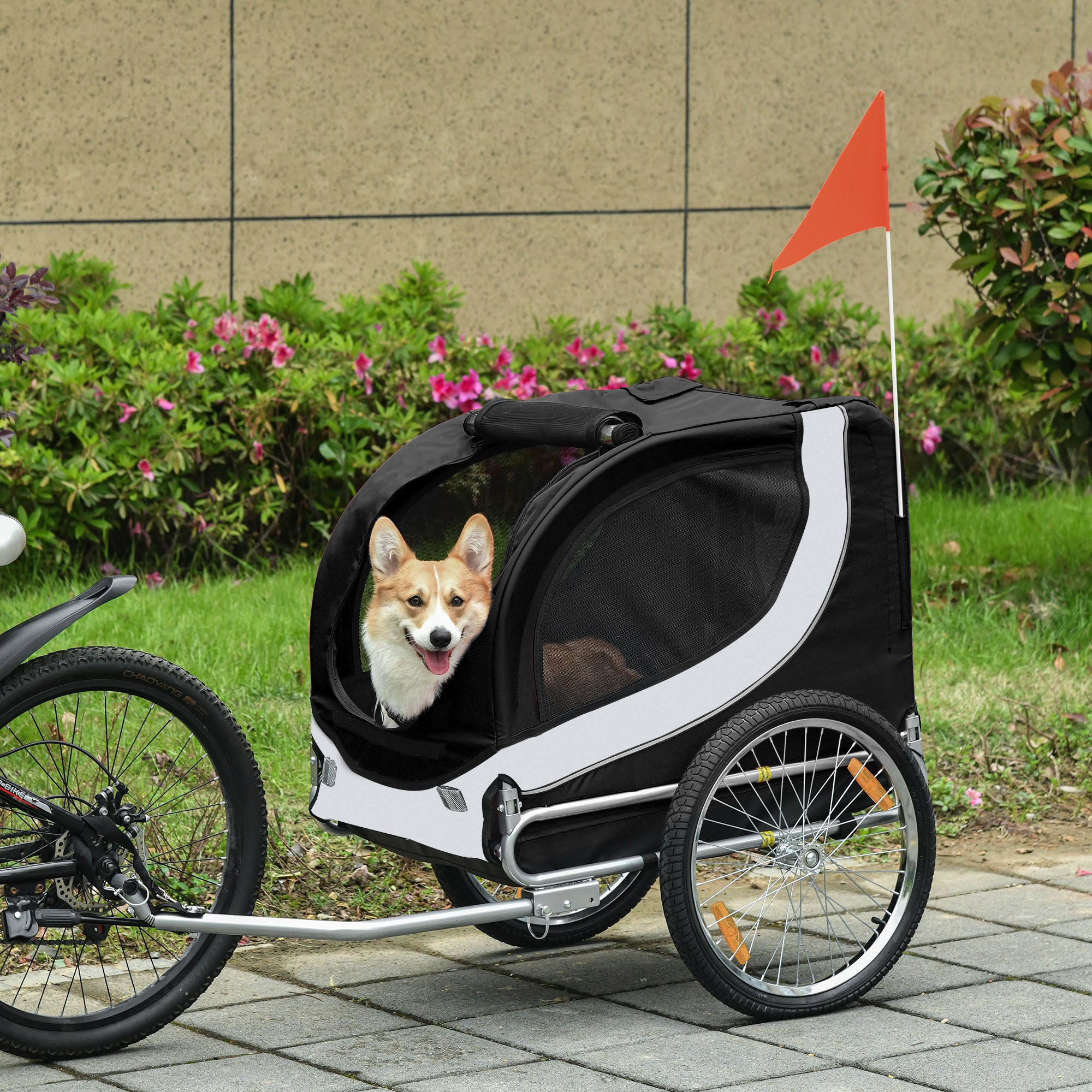 Dog Bike Trailer Steel Pet Cart Carrier for Medium Dogs - White & Black