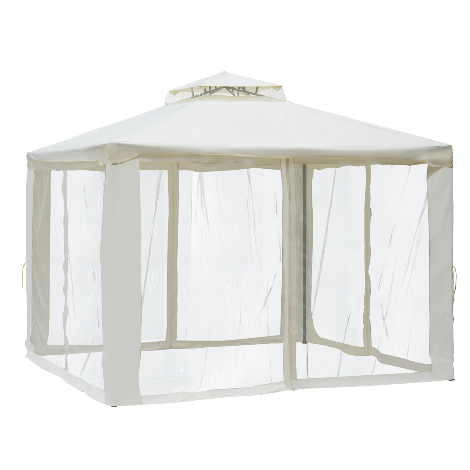 3 x 3 Meter Metal Gazebo with Netting - Cream White Outdoor Shelter