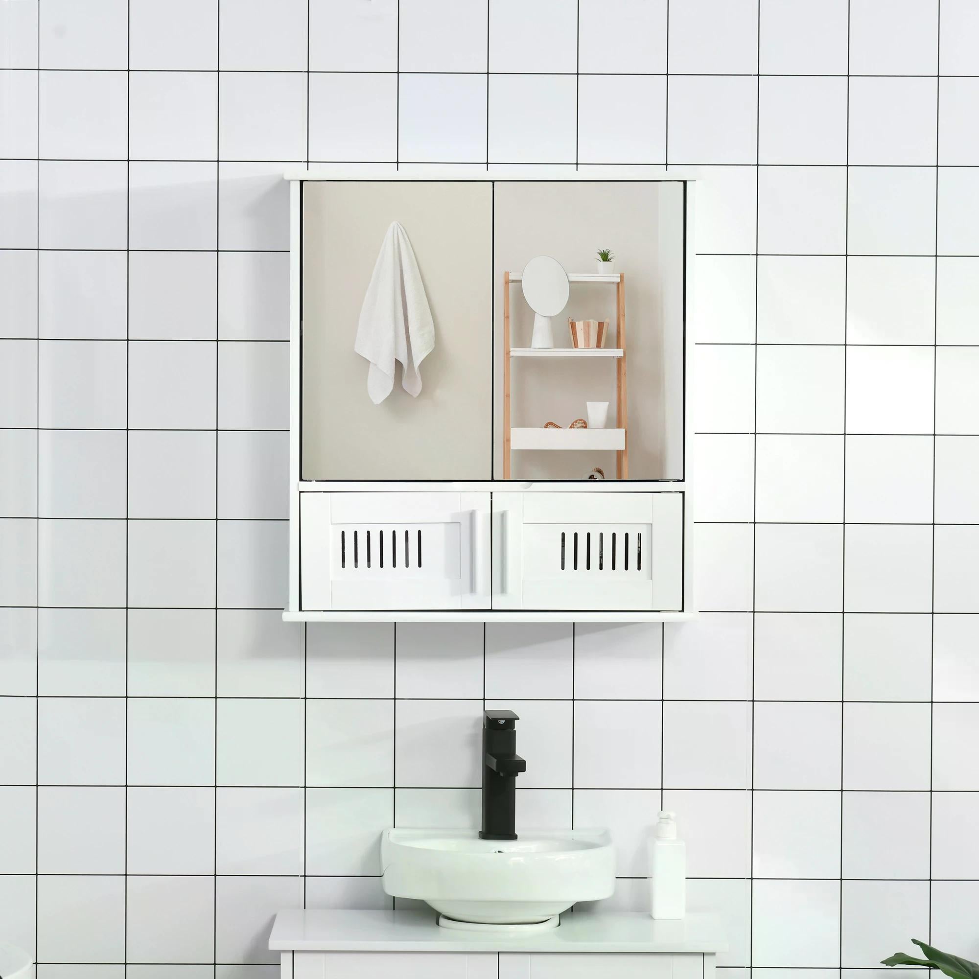 Wall Mounted Bathroom Mirror Cabinet with Adjustable Shelf - White