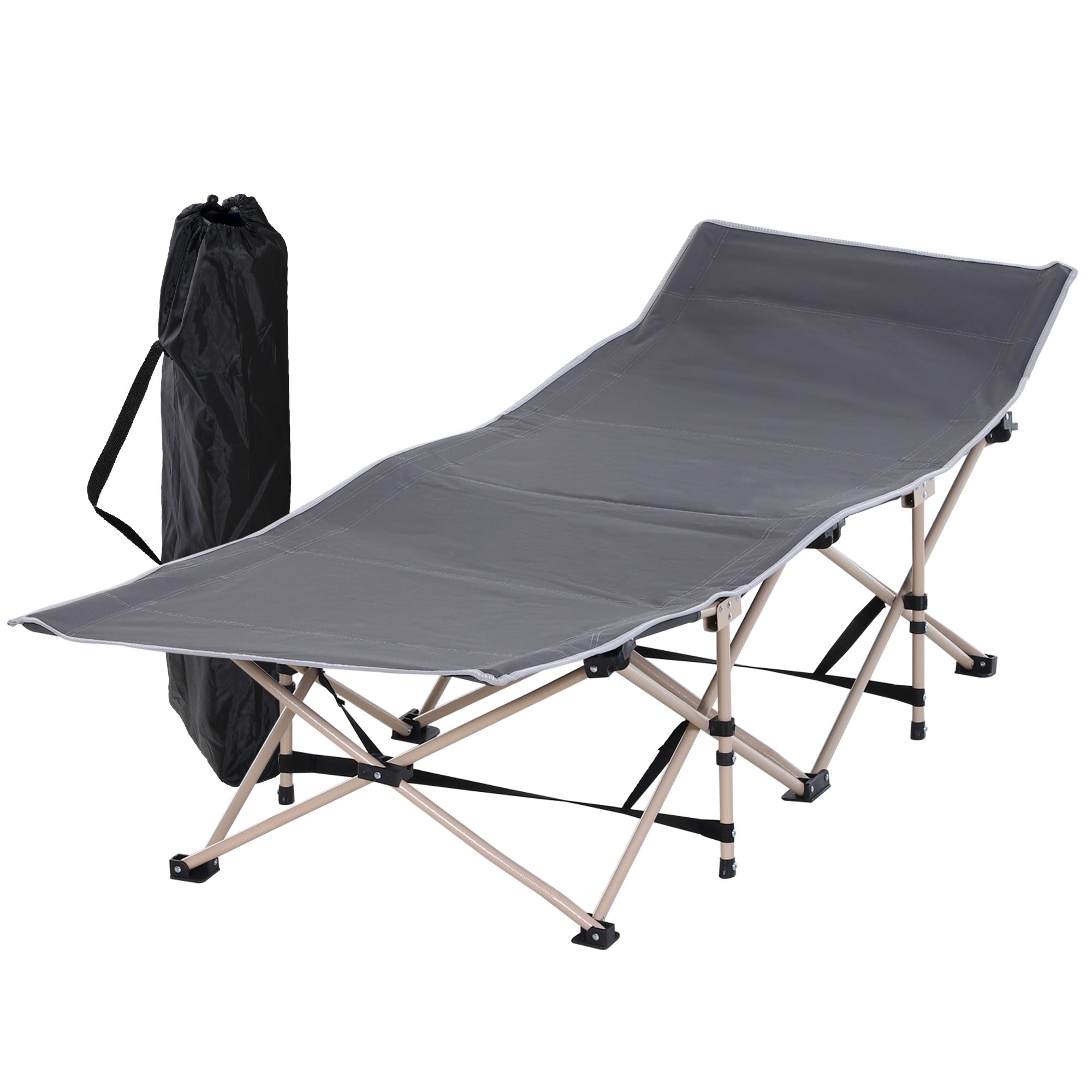 Portable Single Person Folding Camping Cot with Steel Frame - Blue
