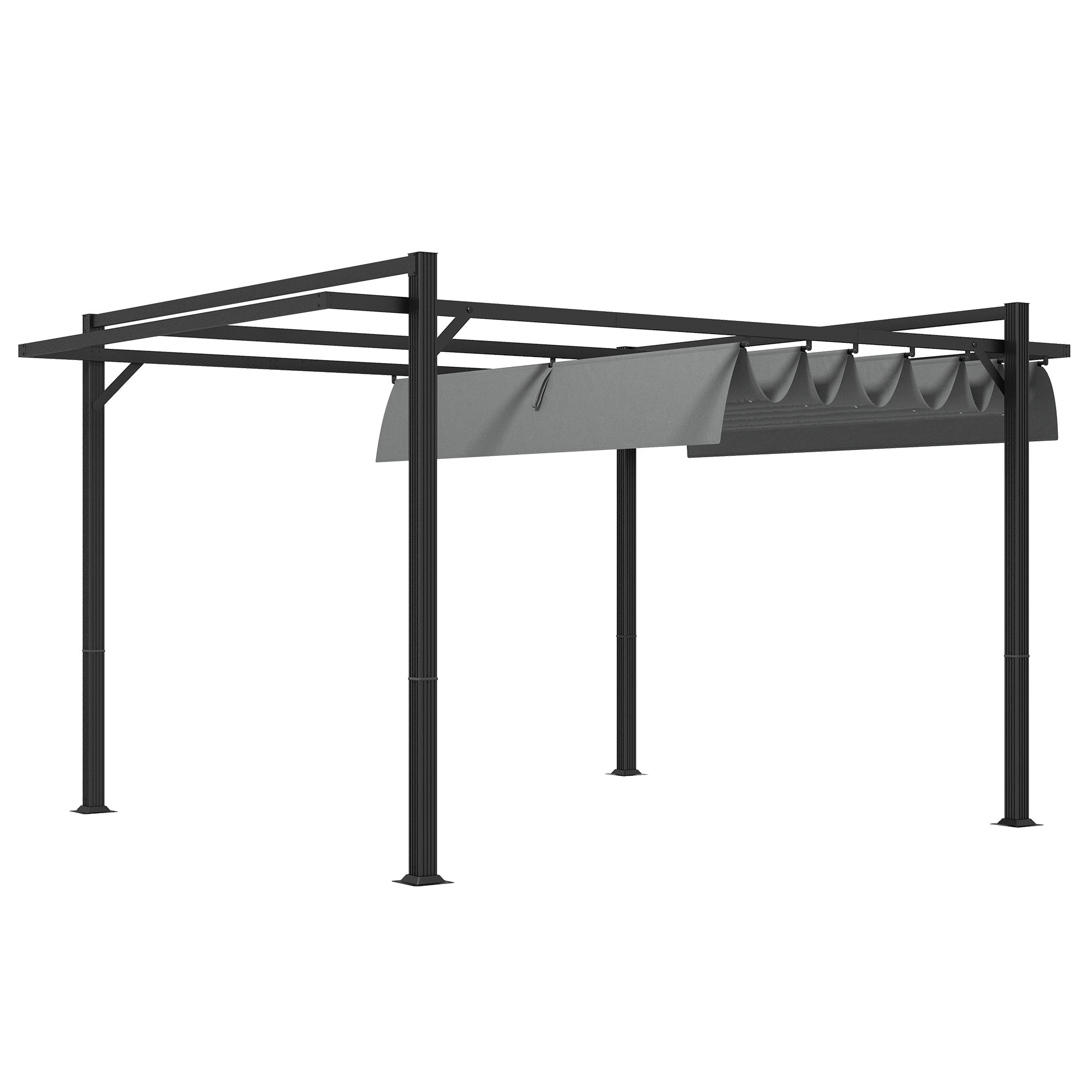 3 x 4m Retractable Pergola with Aluminium Frame - Dark Grey Garden Gazebo Shelter