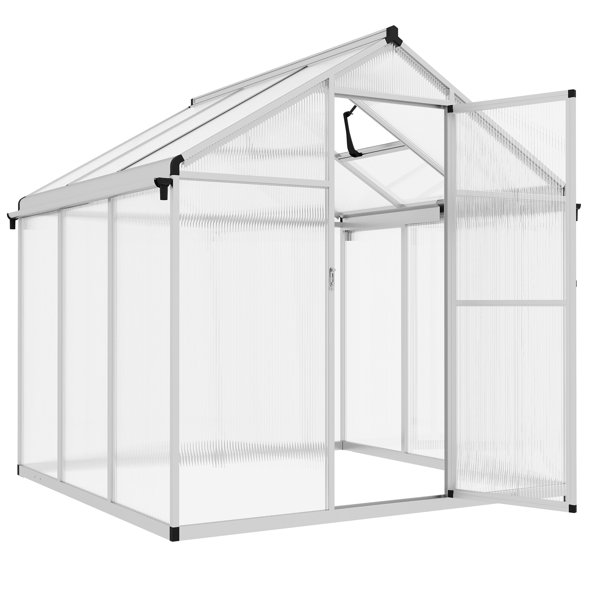 6 x 6ft Aluminium Polycarbonate Greenhouse Set with Rain Gutters - Clear