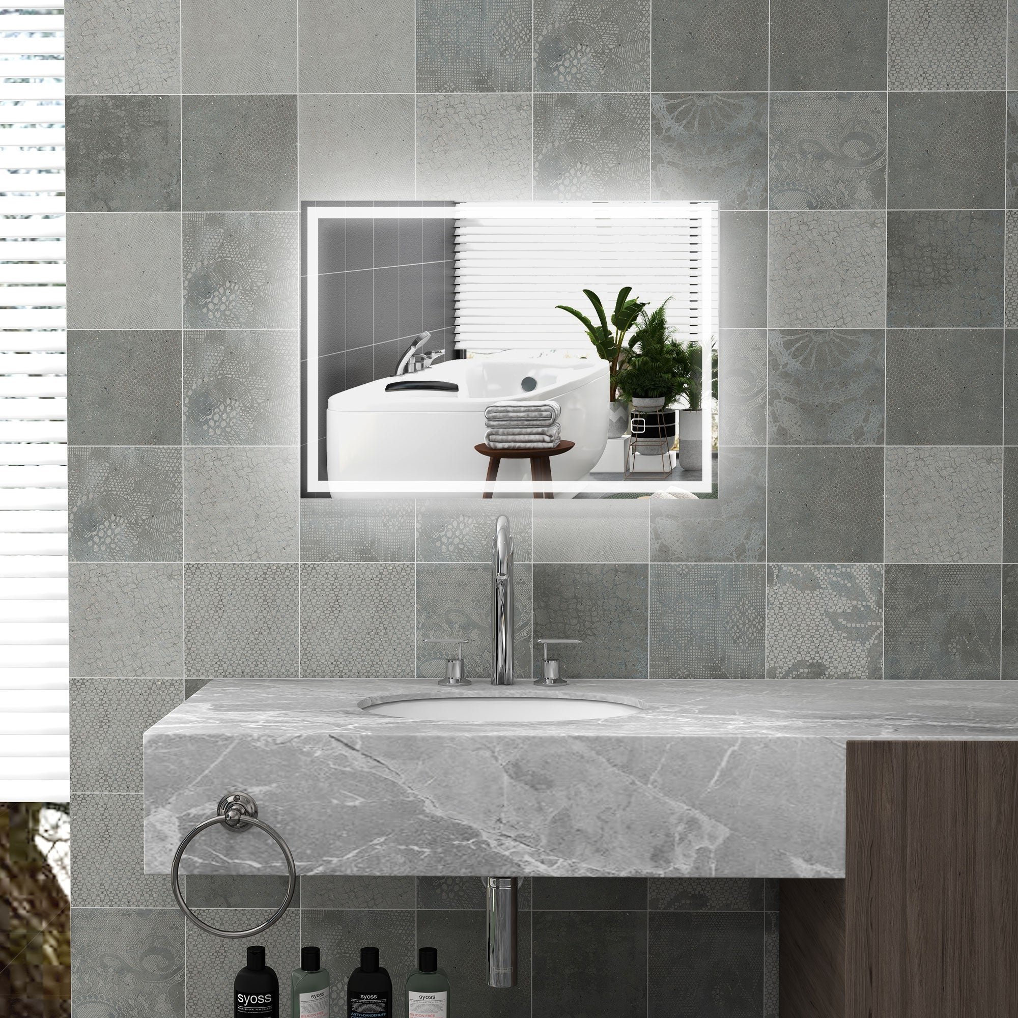 Dimmable LED Bathroom Mirror with Anti-Fog and Smart Touch - 70 x 50cm