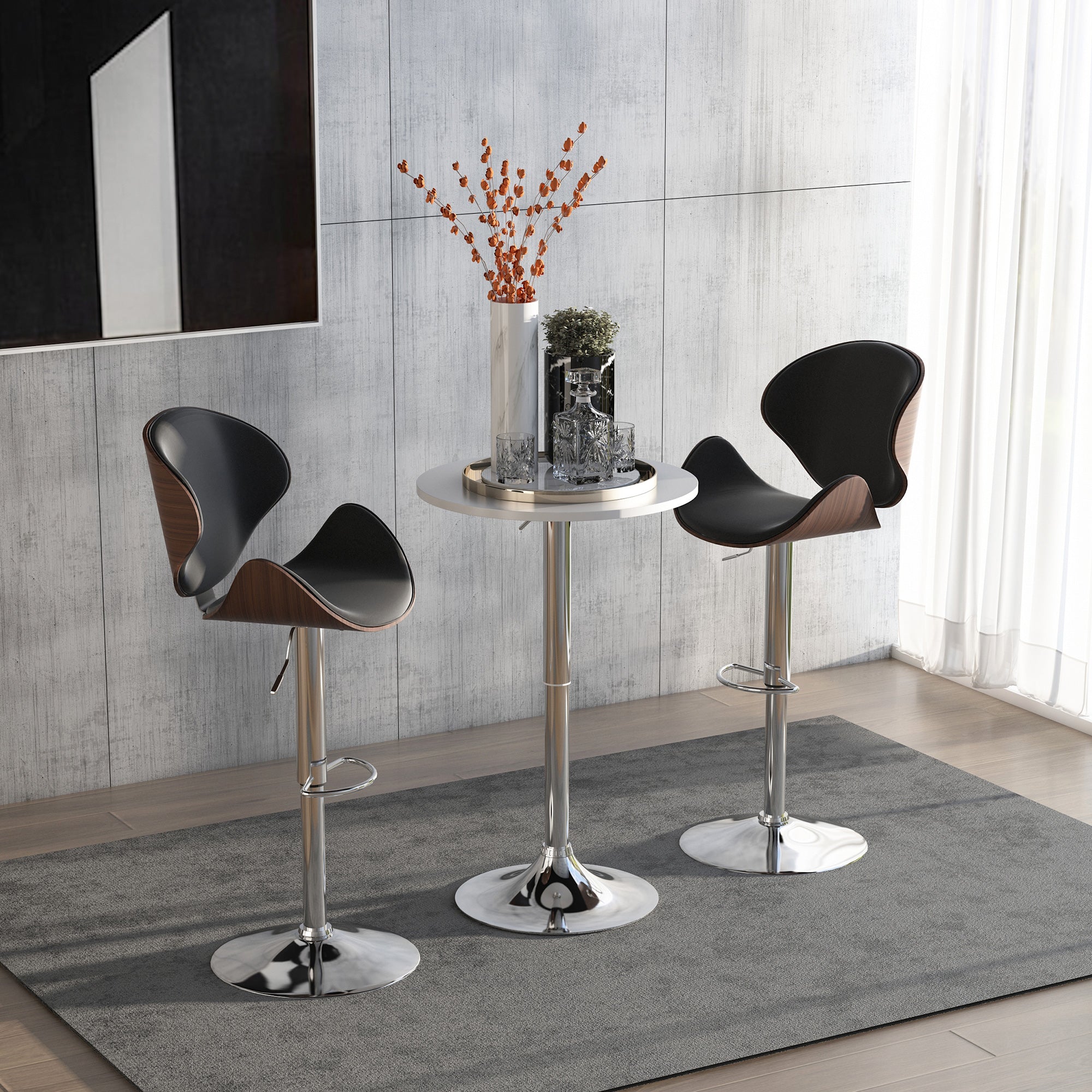 Adjustable Height Round Bistro Table with Swivel Top - White