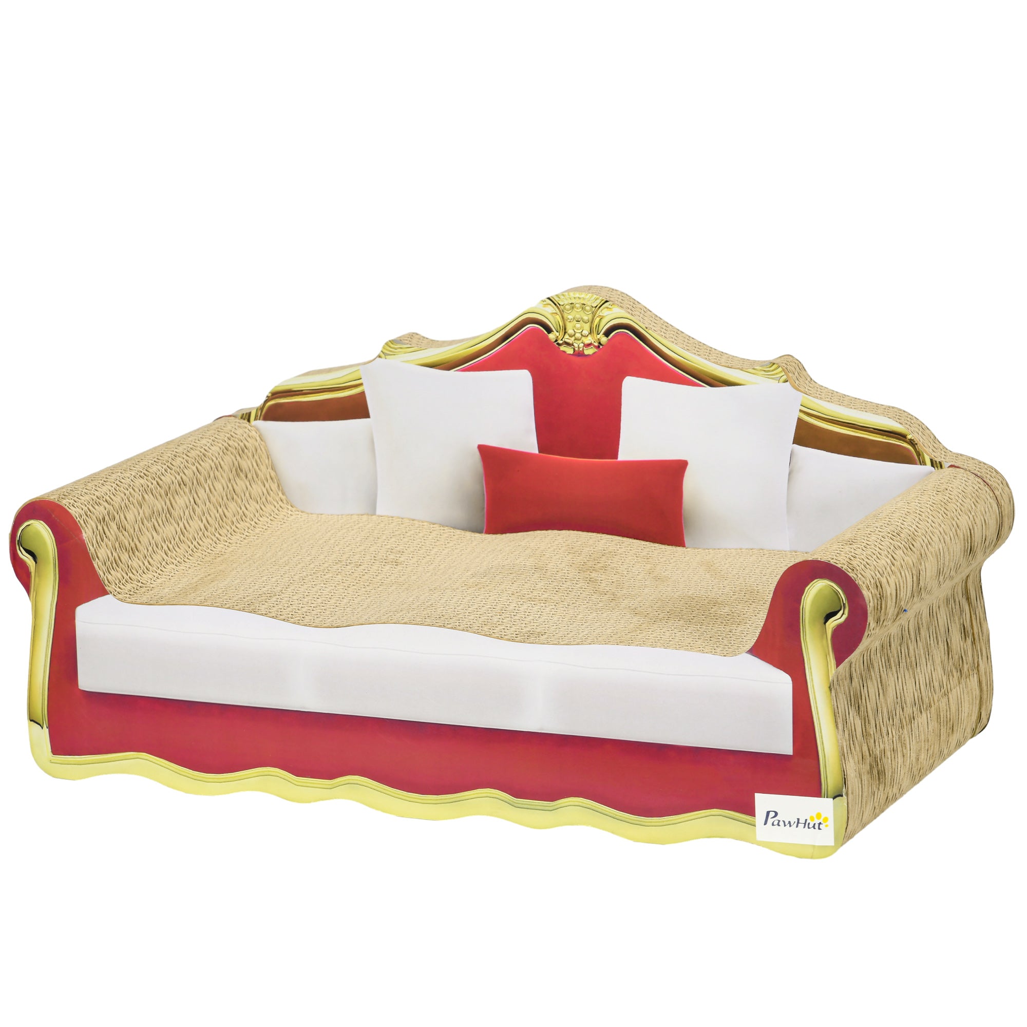 Cat Cardboard Scratcher Lounge Sofa Bed with Catnip 58 x 29.5 x 29 cm - Brown and Claret