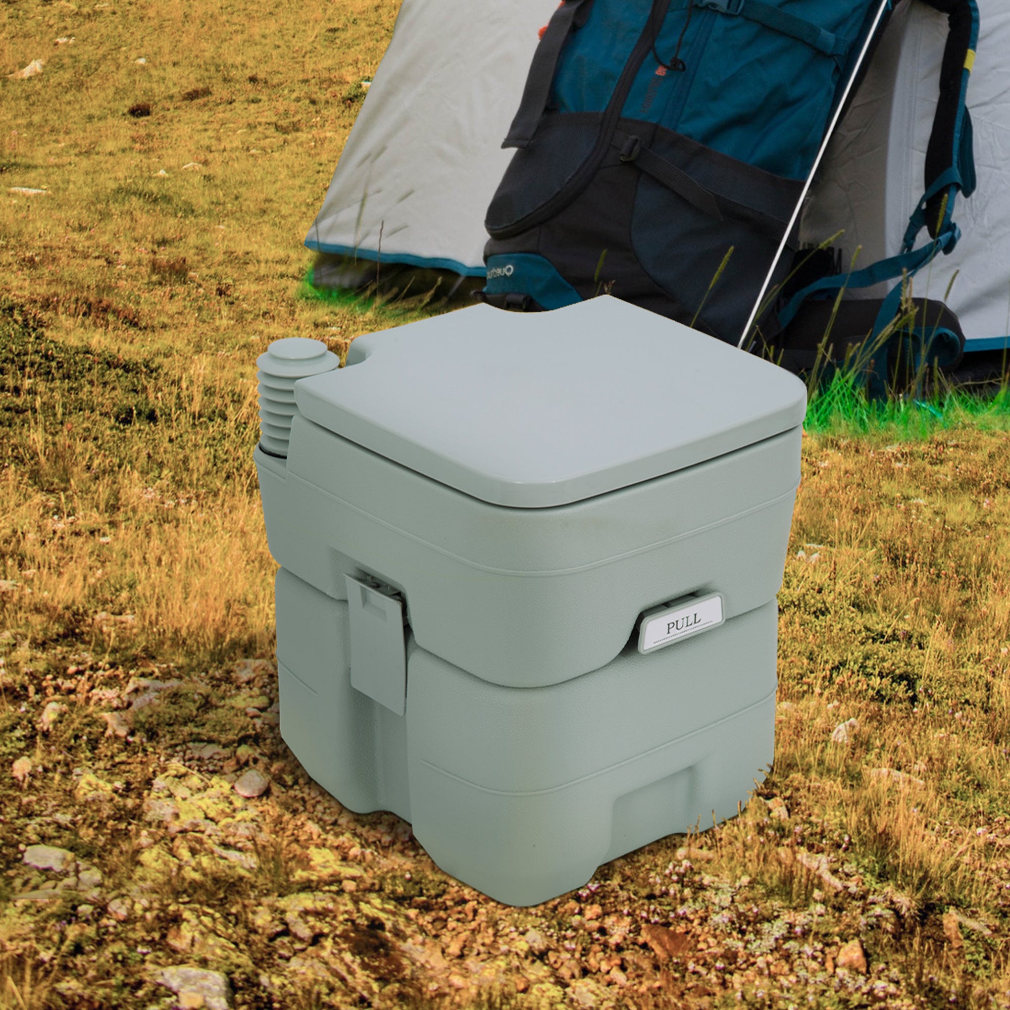 Portable Travel Toilet with Easy Flush System and Carry Handle - Grey