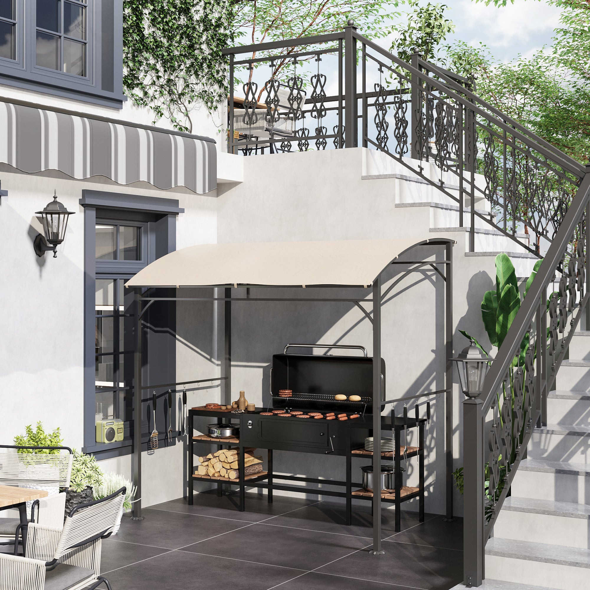 2.2 x 1.5 Metre BBQ Grill Gazebo Tent with Metal Frame and Hooks - Beige