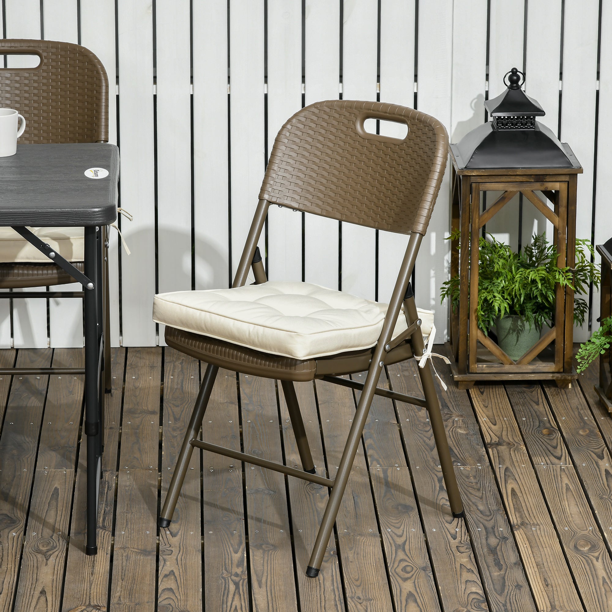 Set of 4 Garden Seat Cushions with Ties - Cream White Polyester