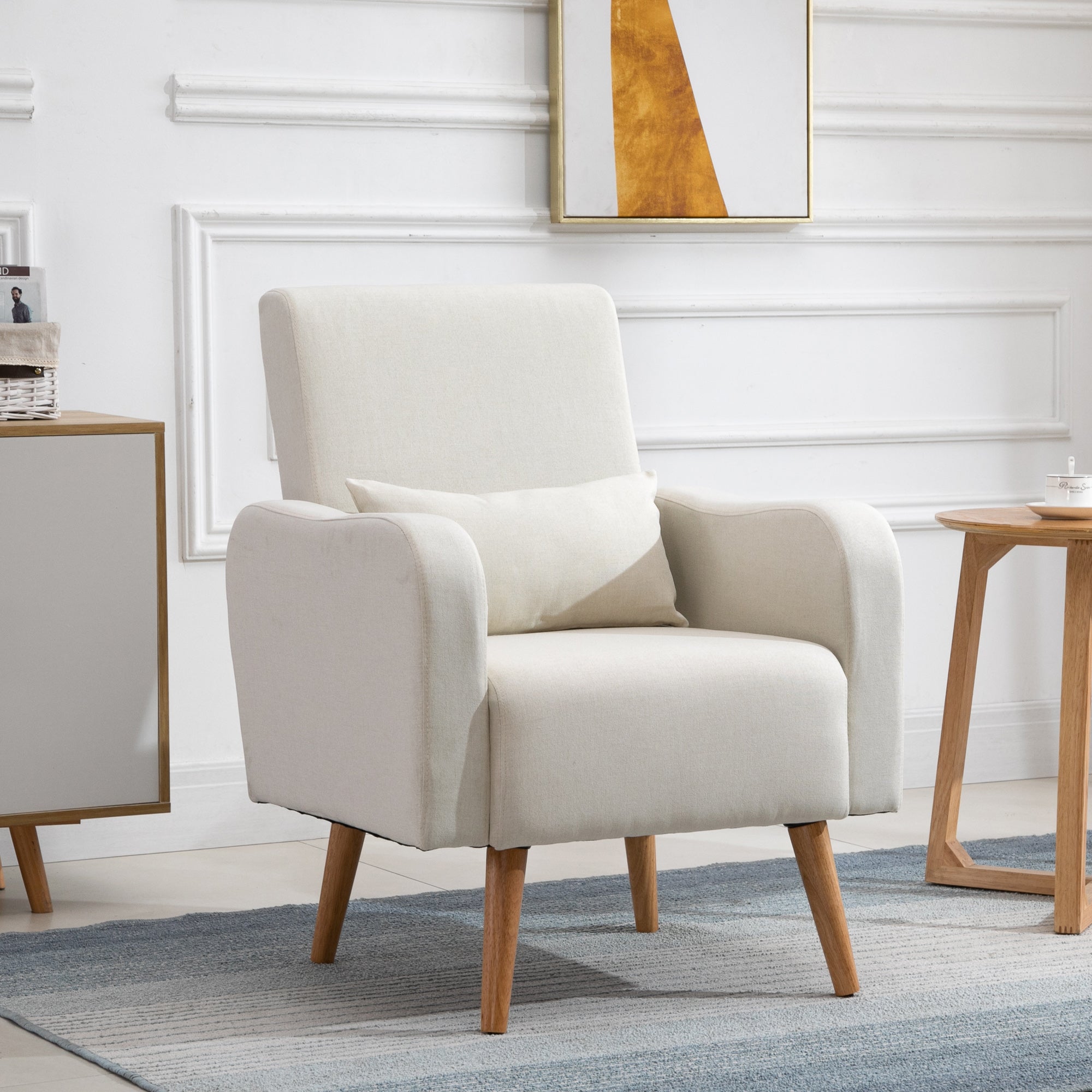 Scandinavian Style Linen-Touch Accent Chair for Ultimate Comfort - Cream
