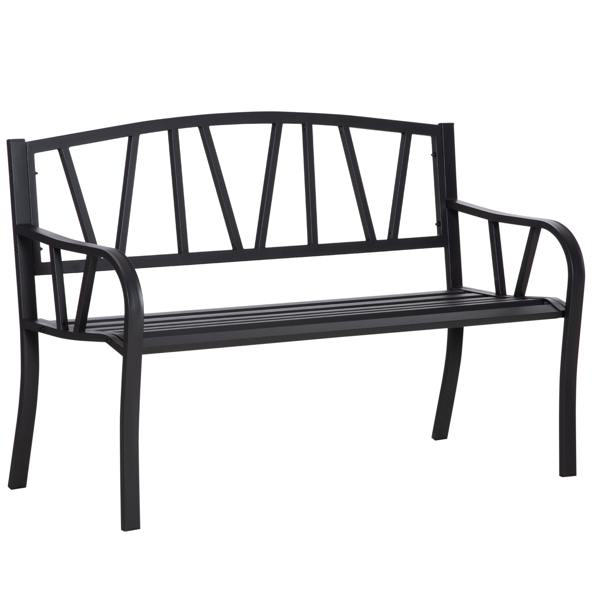 2 Seater Metal Garden Bench with Ergonomic Armrest - Black