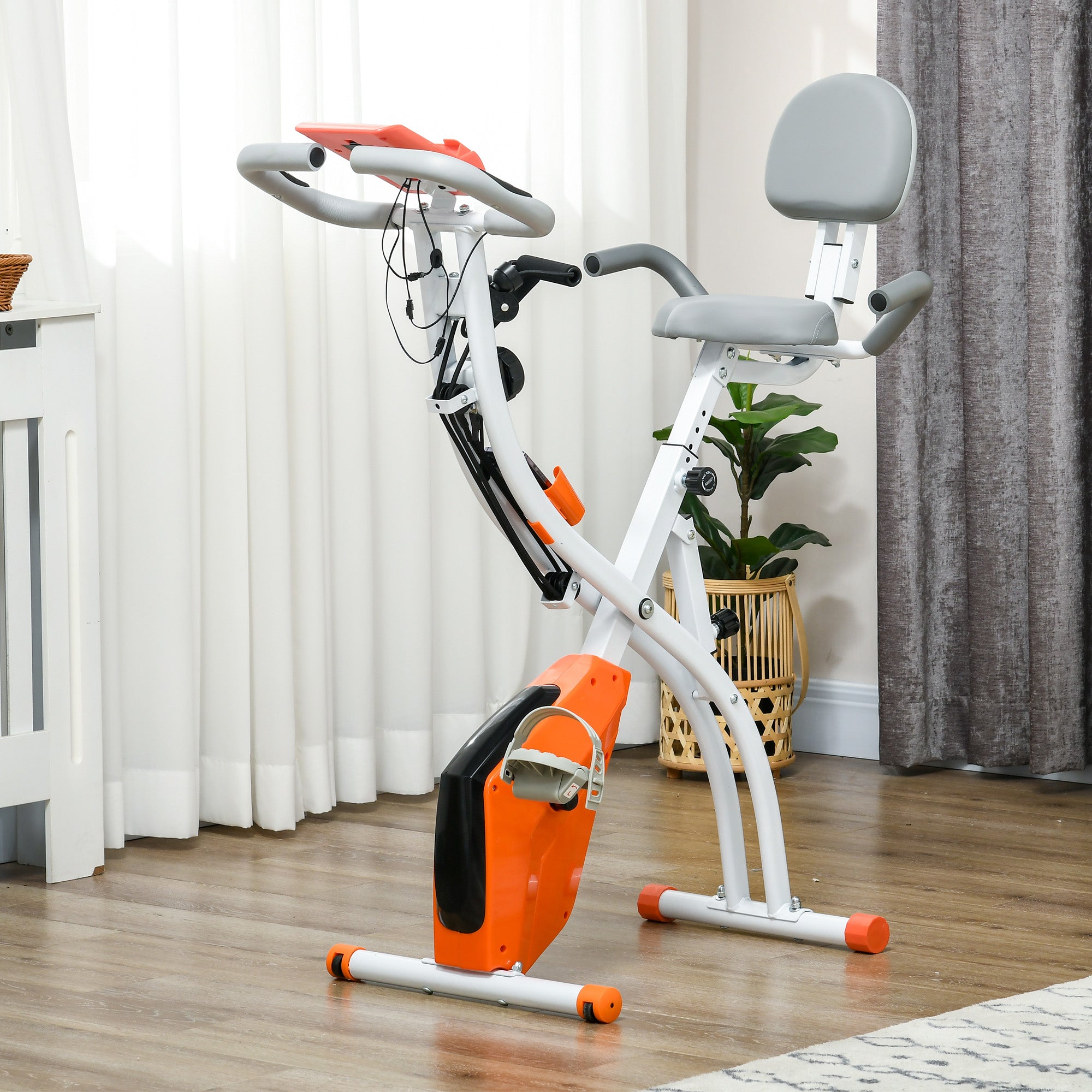2-in-1 Foldable Exercise Bike with Magnetic Resistance and Arm Bands - Orange