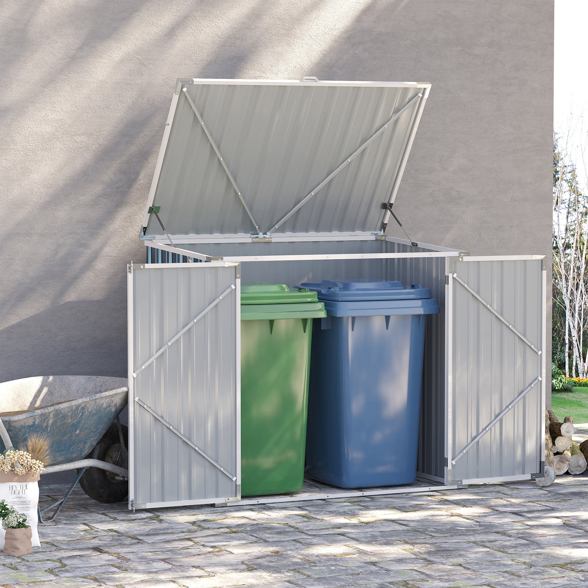 5ft x 3ft Steel Garden Storage Shed for Two Bins - Grey