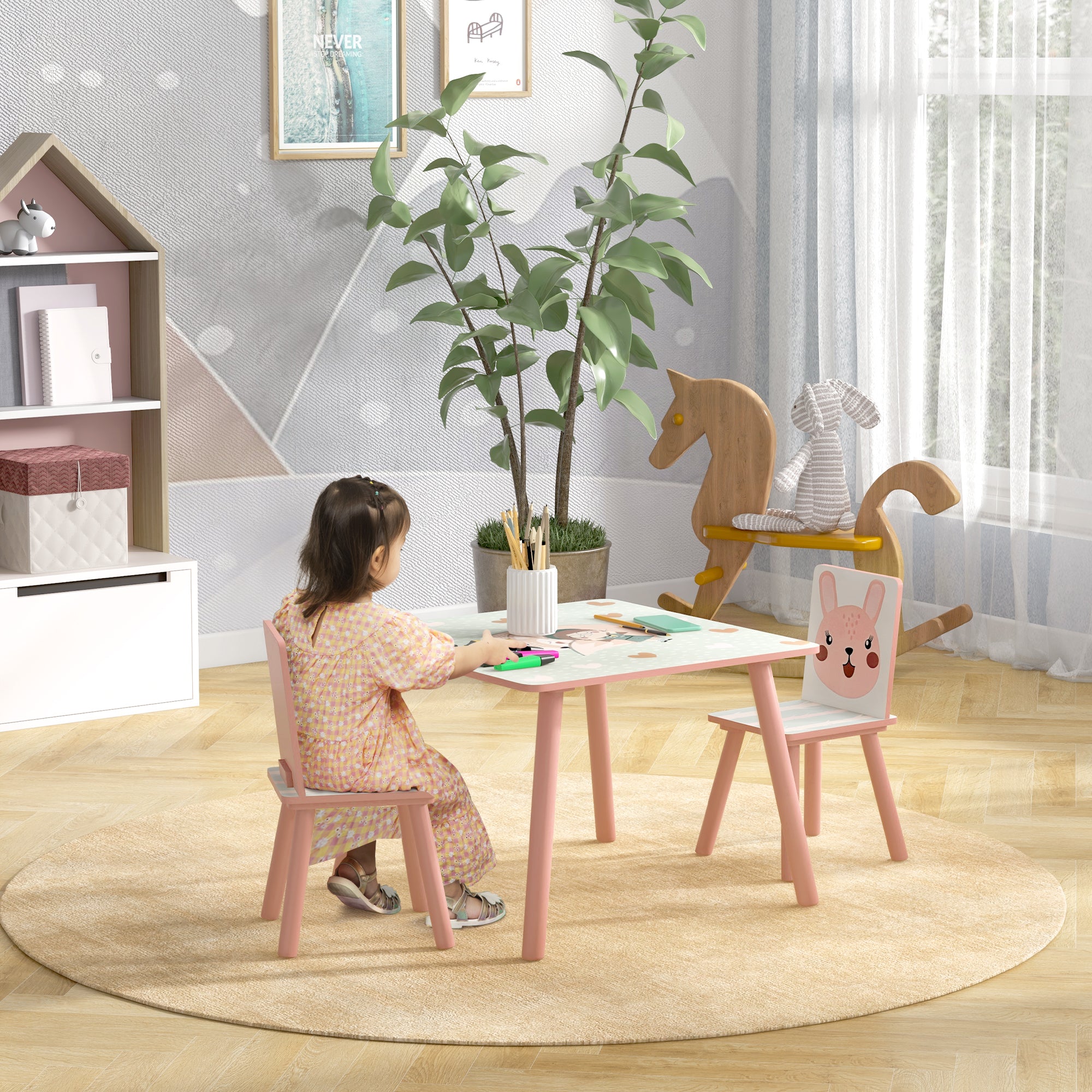 3 Piece Kids Table and Chairs Set - Pink Toddler Furniture