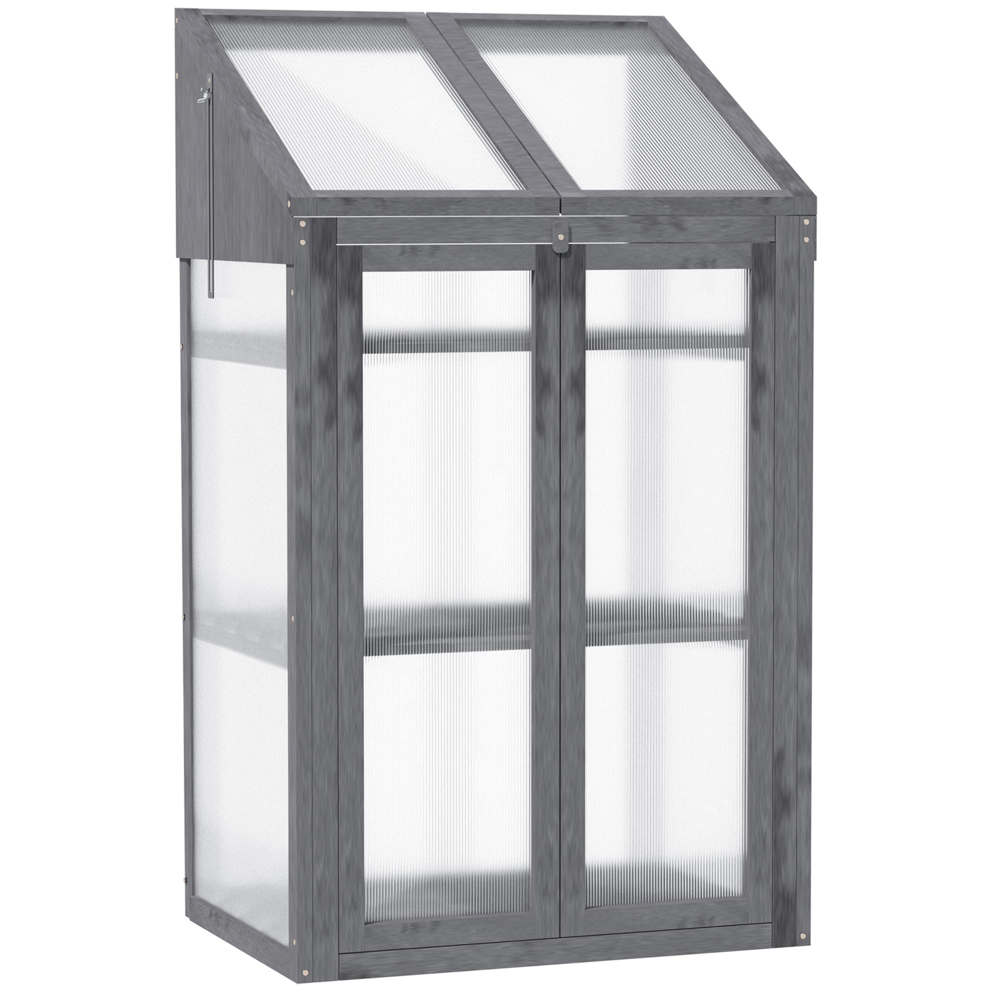 3 Tier Wooden Cold Frame Greenhouse with Polycarbonate Glazing - Grey