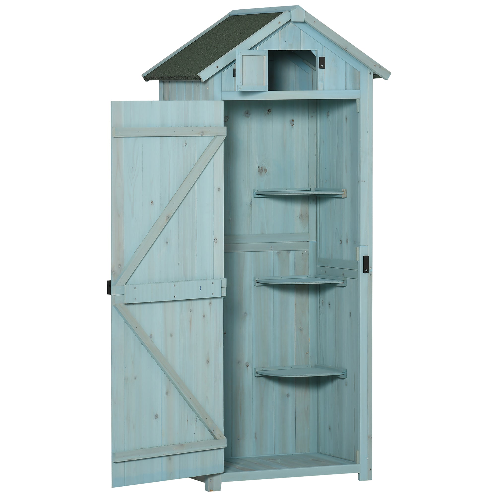 1 Piece Wooden Garden Storage Cabinet with 3 Shelves - Blue