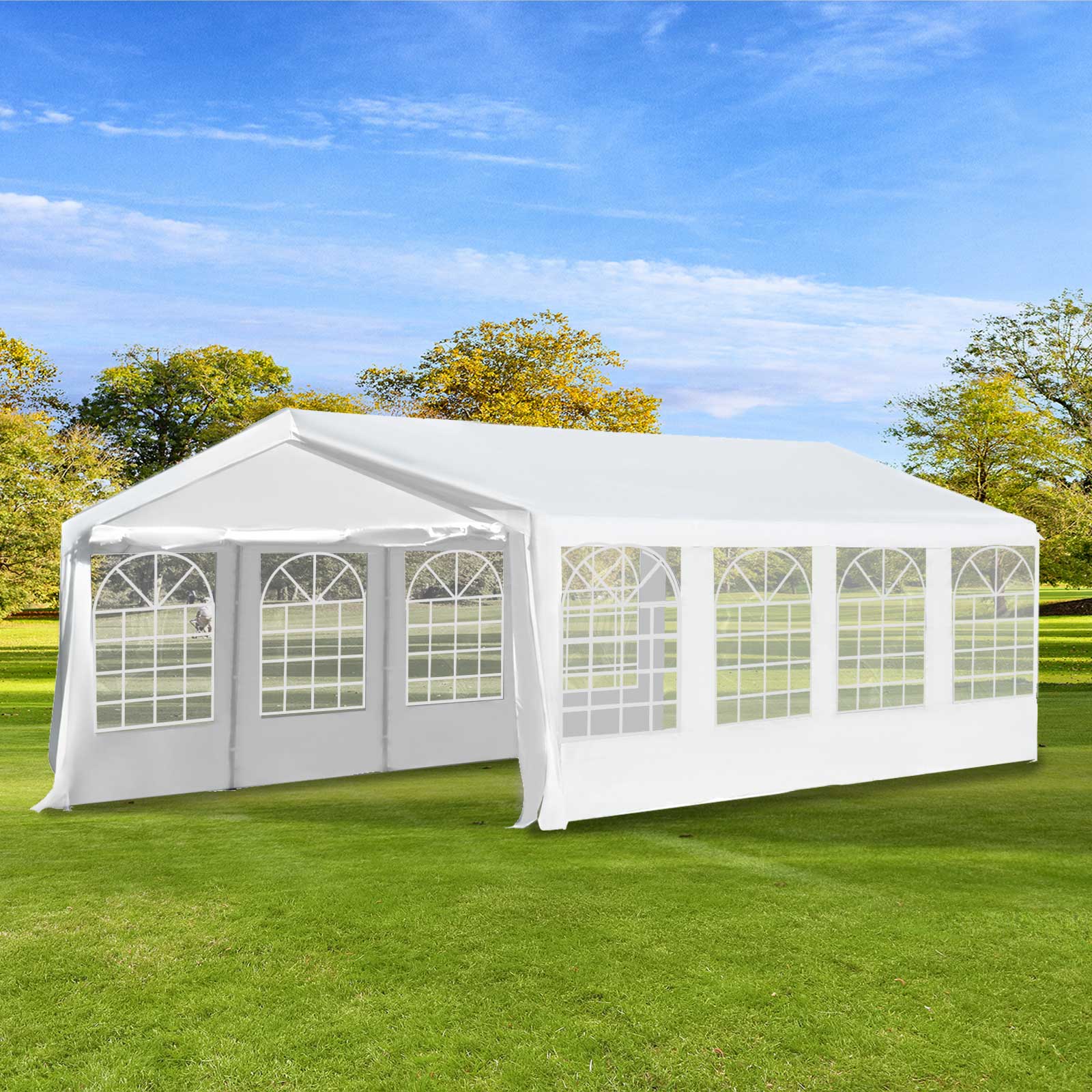 8m x 4m Garden Gazebo Tent with Steel Frame and Removable Walls - White