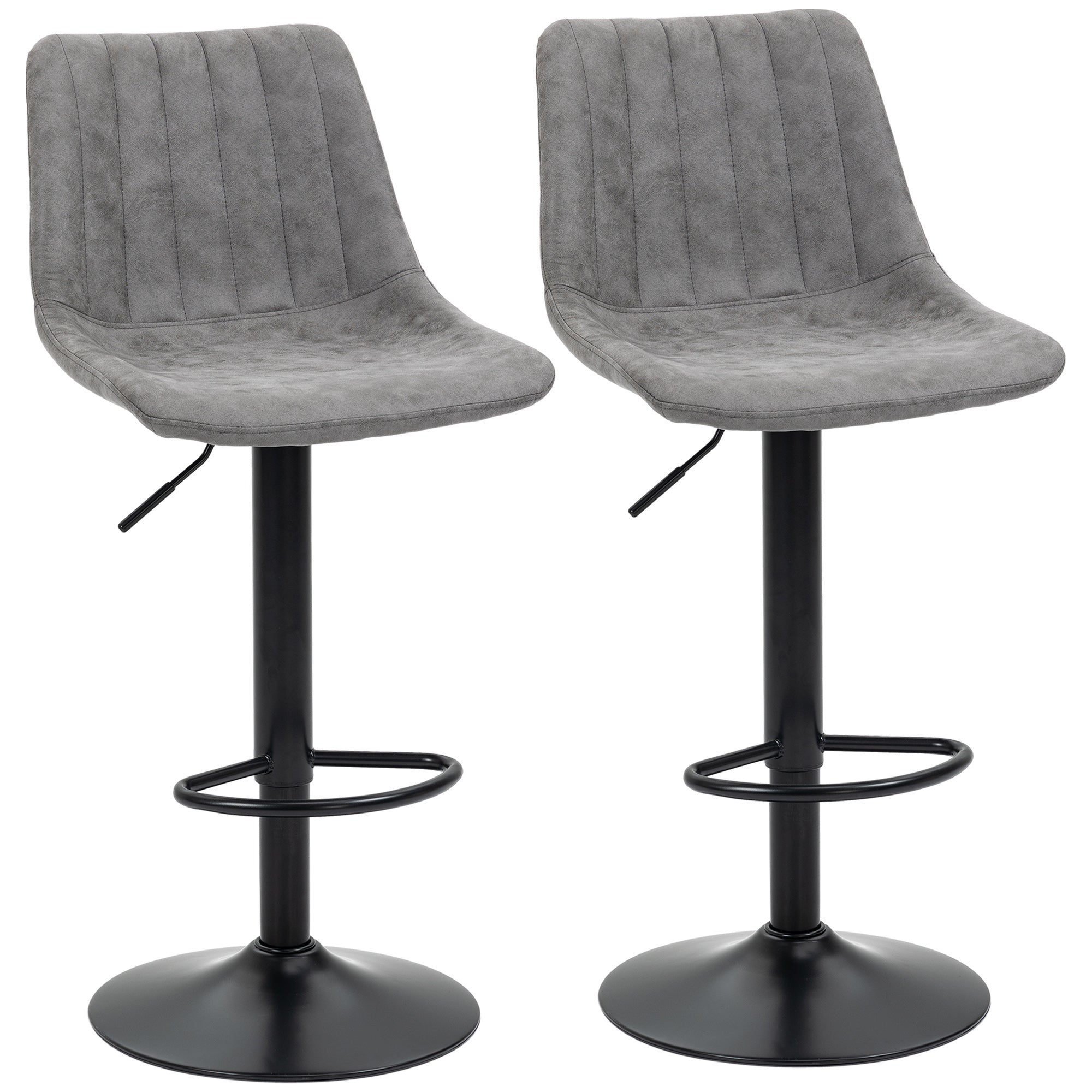 Adjustable Bar Stools Set of 2 with 360 Degree Swivel - Grey