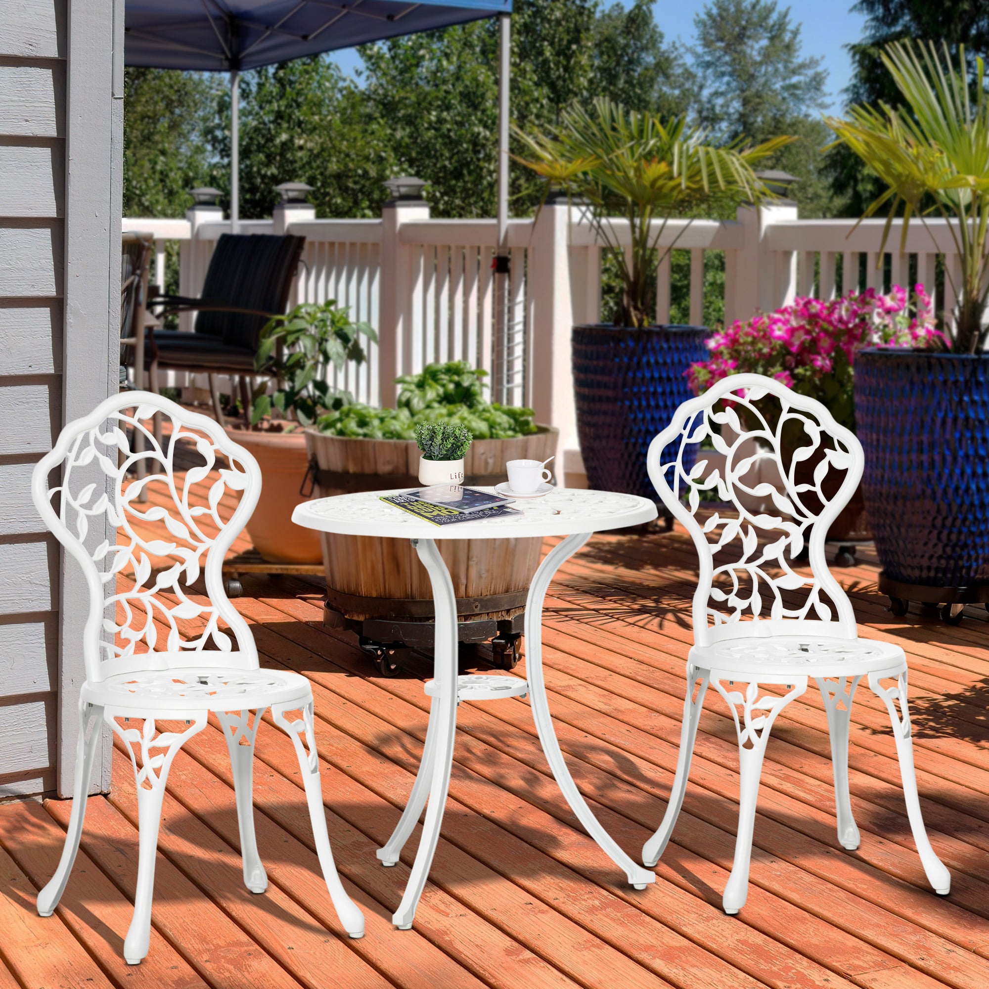 3 Piece Aluminium Bistro Set With Floral Design - Antique White