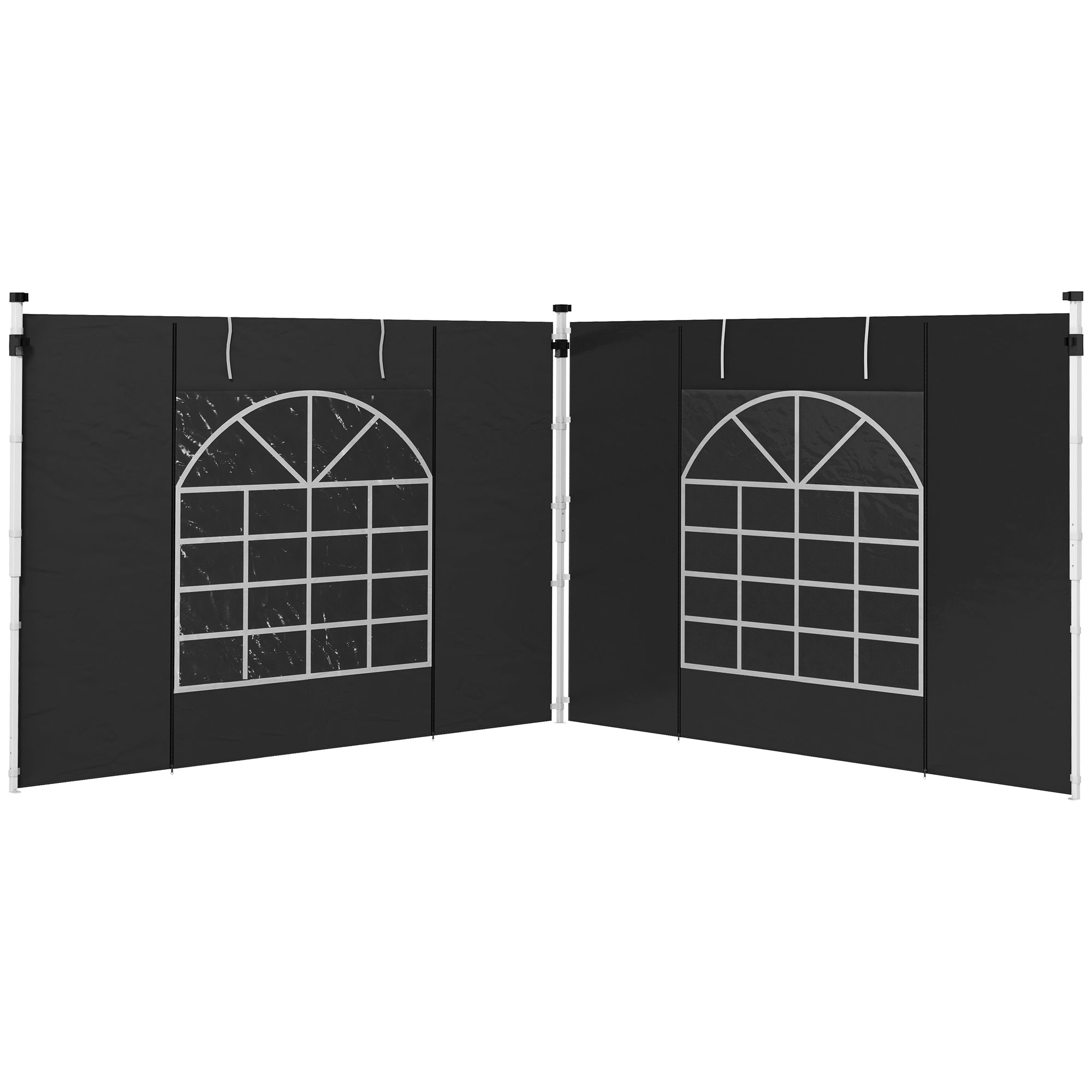 Set of 2 Gazebo Side Panels with Windows and Zipped Doors for 3x3/3x6m Canopy - Black