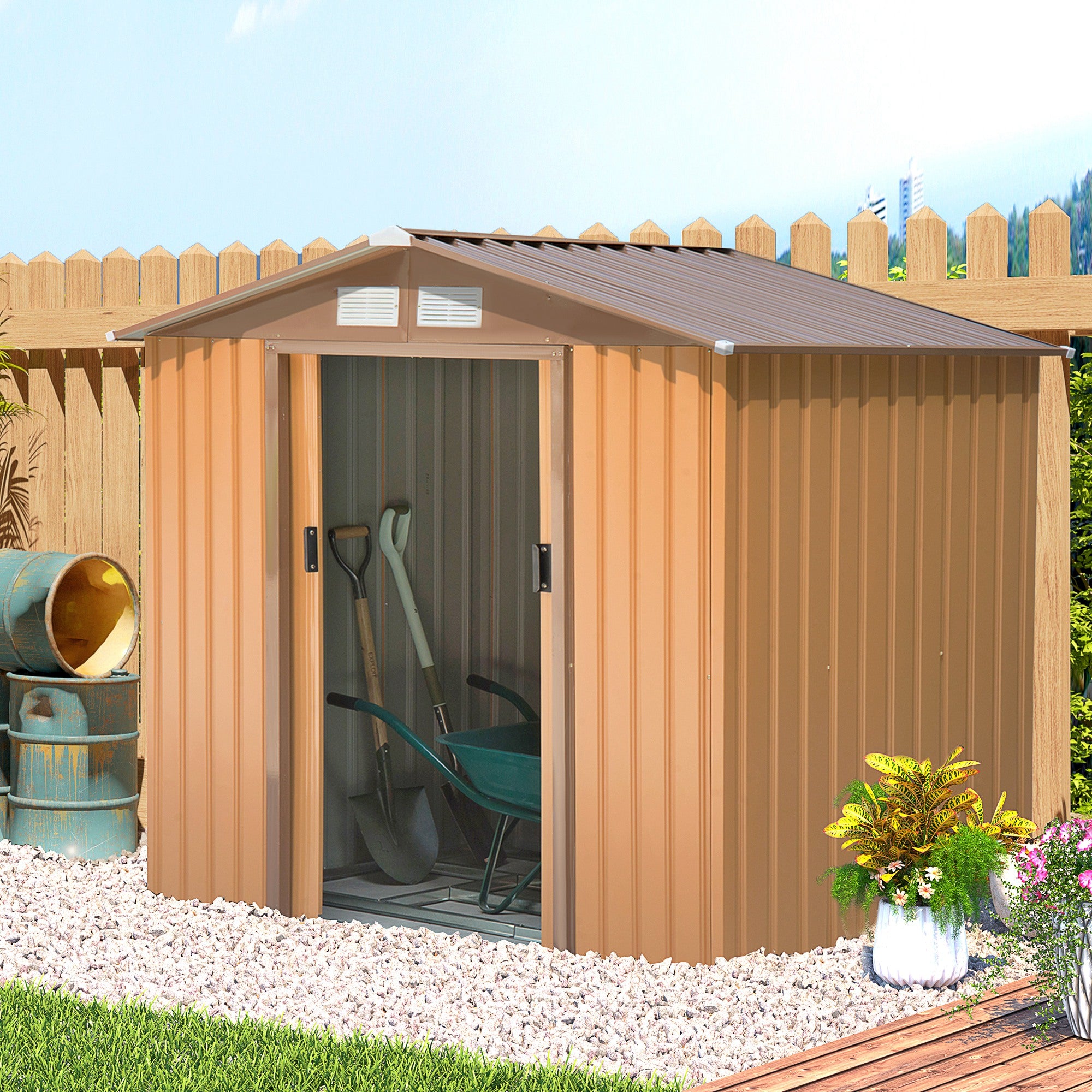 7 x 4 ft Lockable Metal Garden Shed with Sloping Roof - Yellow