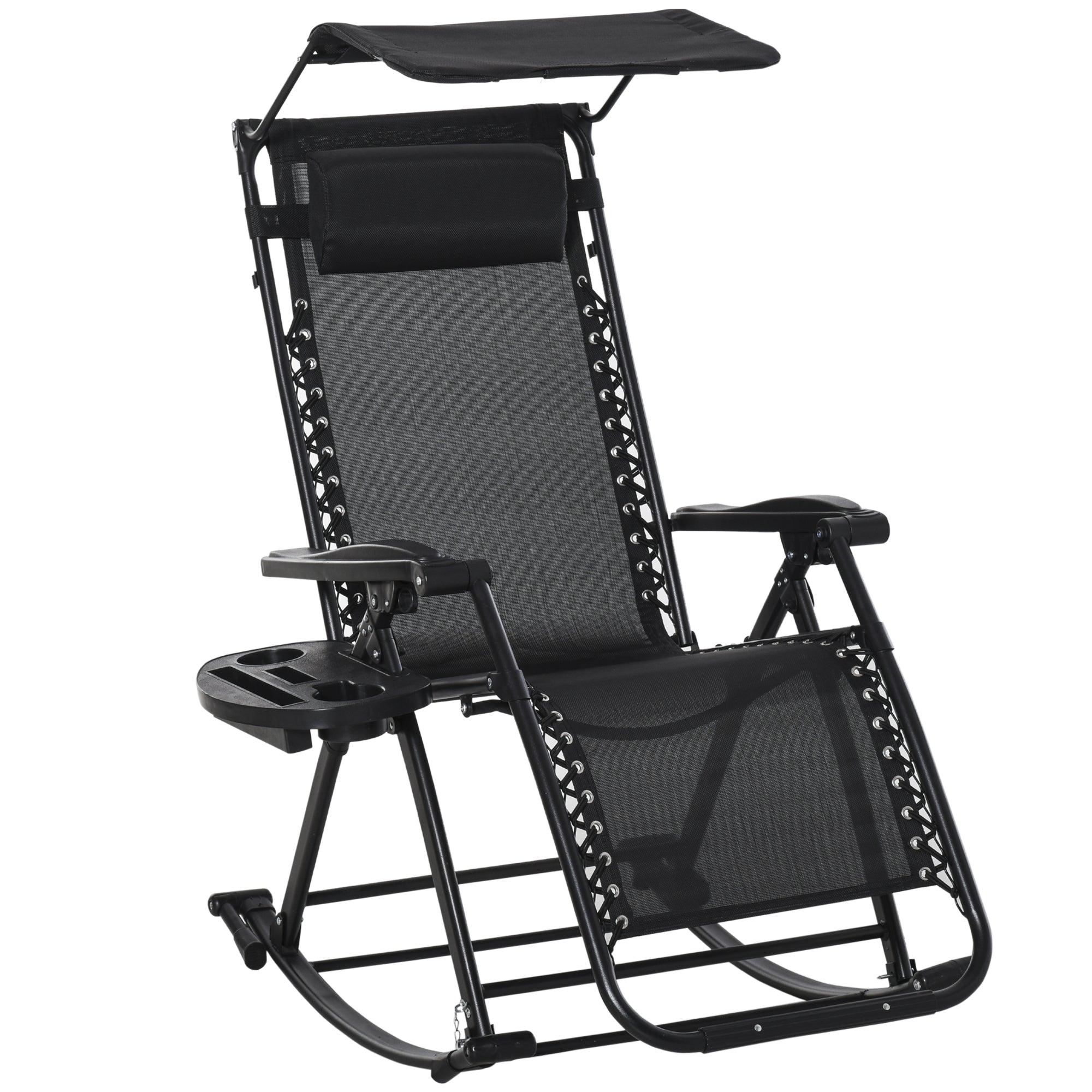 Folding Zero Gravity Rocking Sun Lounger with Headrest - Black