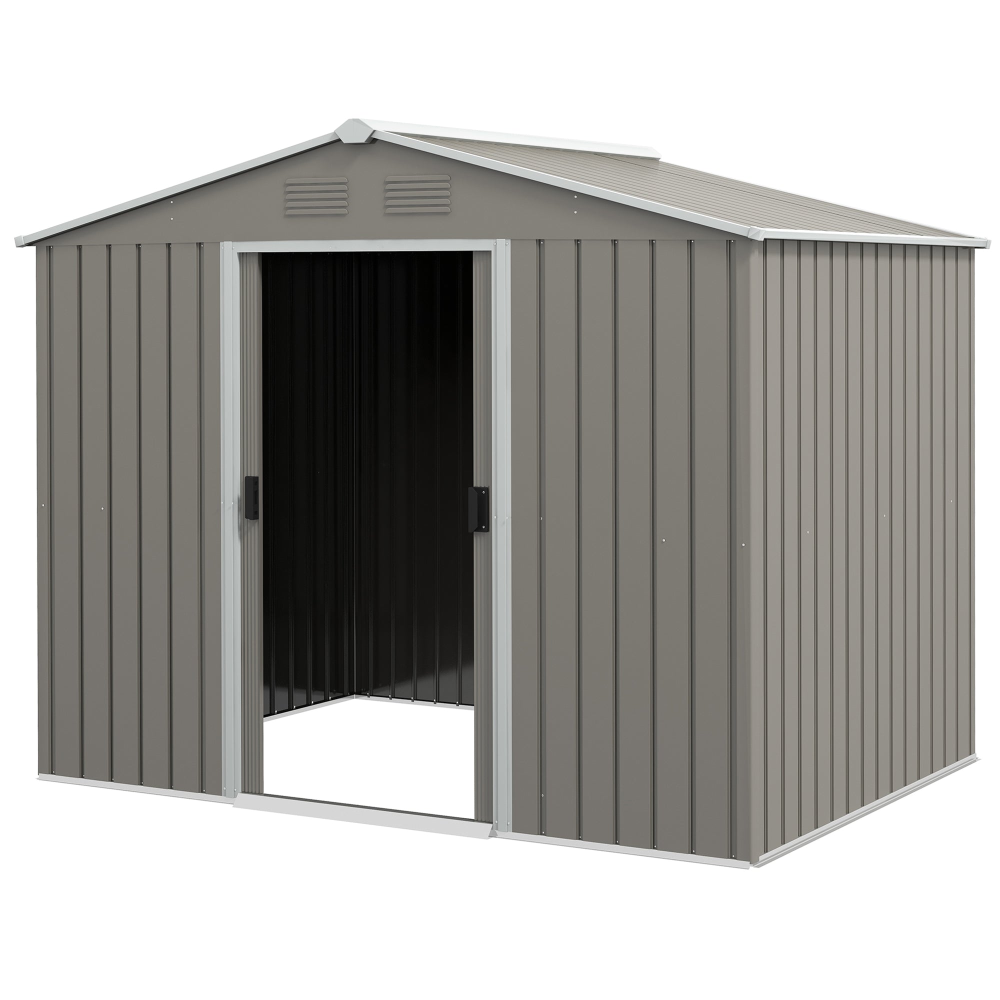 8ft x 6ft Metal Garden Storage Shed with Ventilation - Light Grey