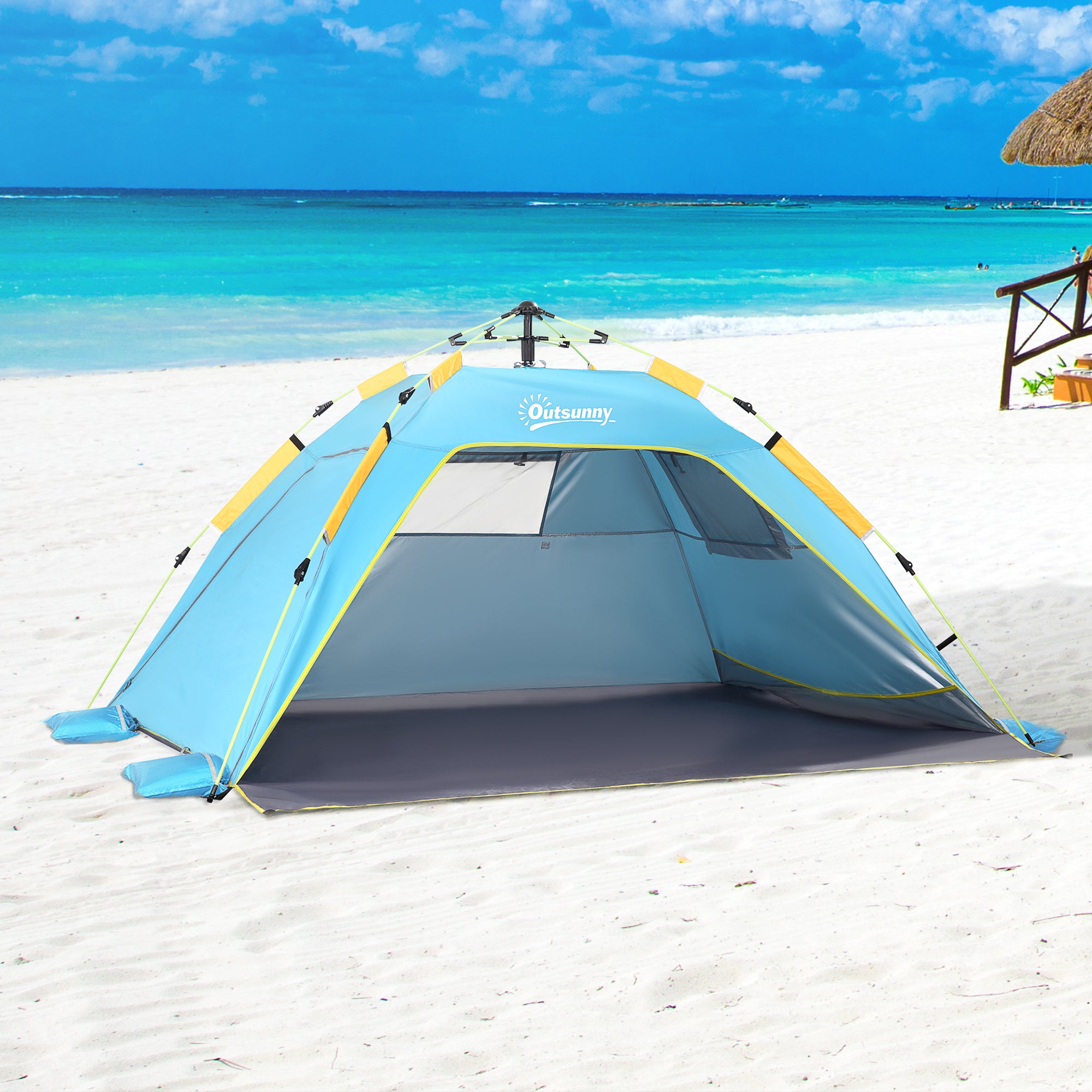 2 Person Pop-Up Beach Tent with Mesh Windows - Dark Green