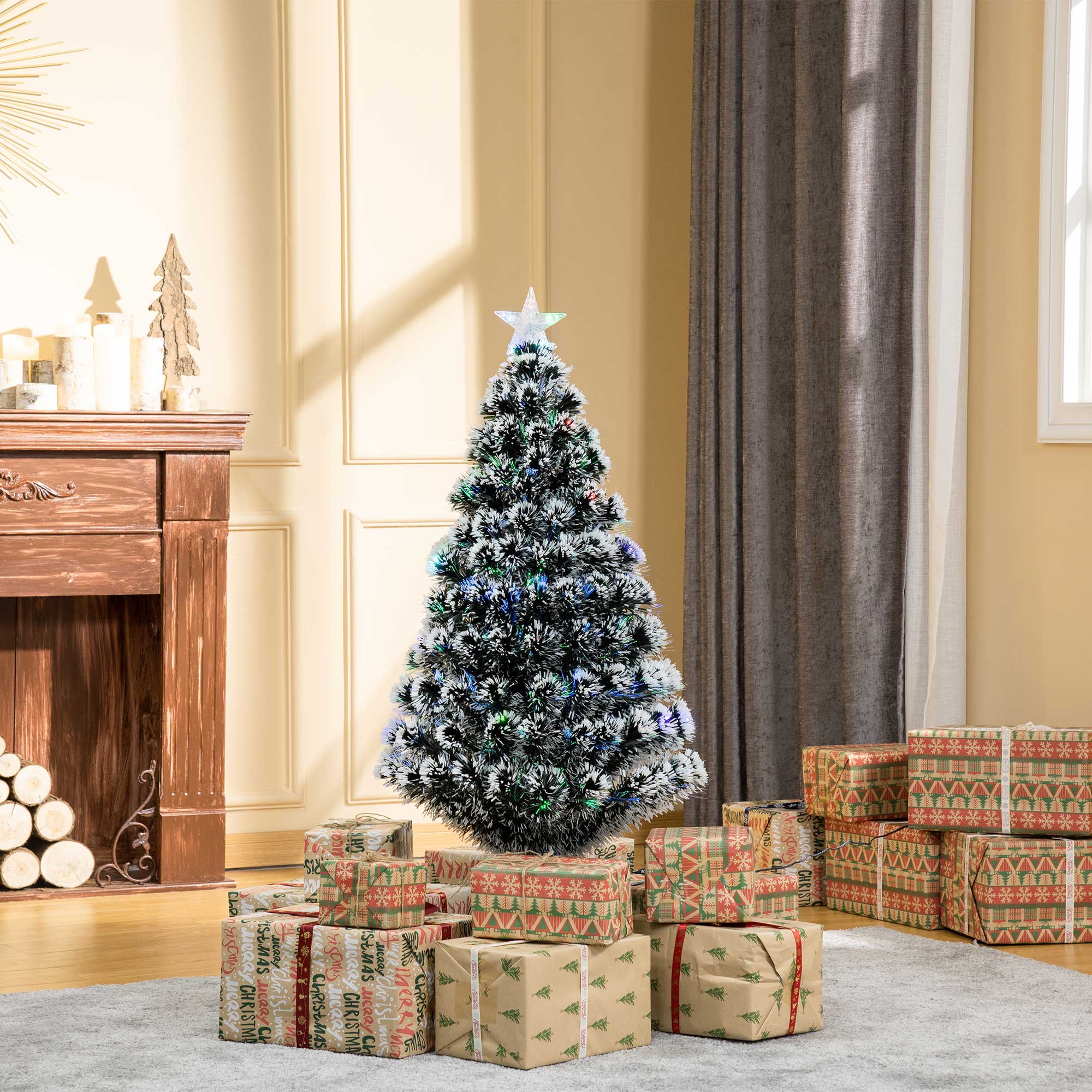 4ft 120cm Prelit LED Artificial Christmas Tree with Fibre Optic Lights - Green/White