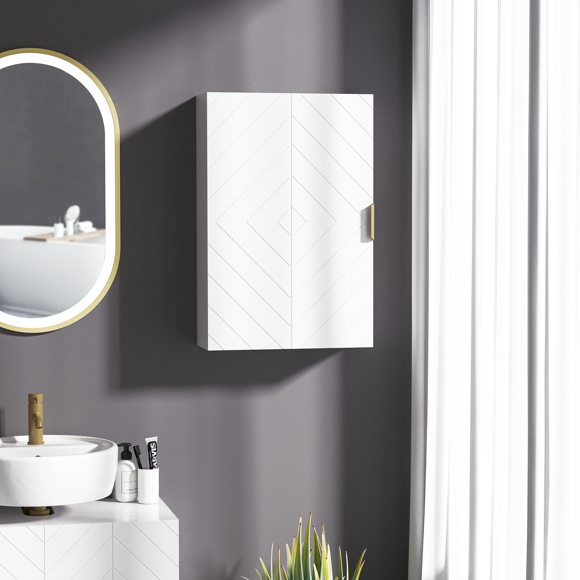 Modern Bathroom Wall Cabinet with Adjustable Shelves - White
