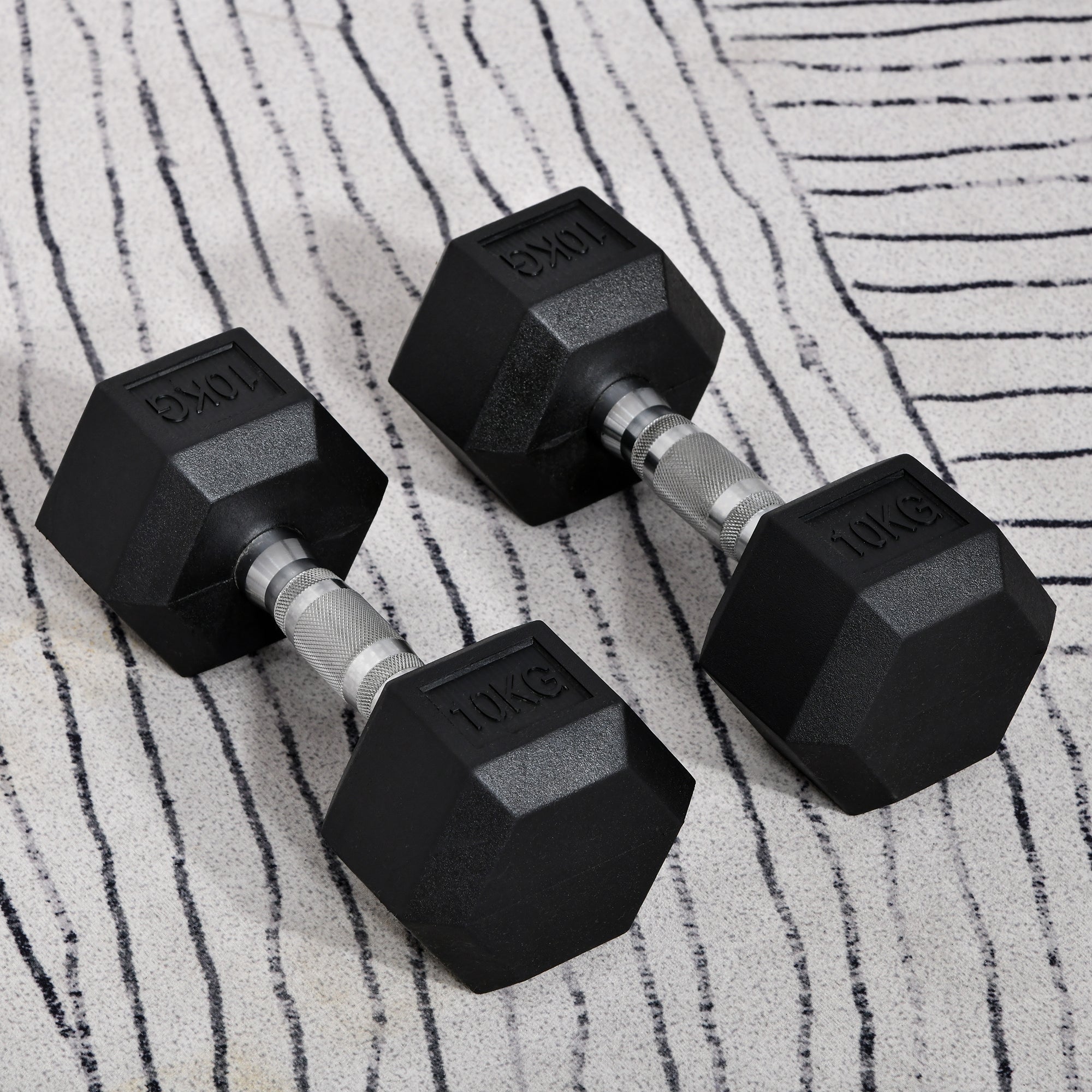 Set of 2 Rubber Hex Dumbbells for Weight Lifting - Black