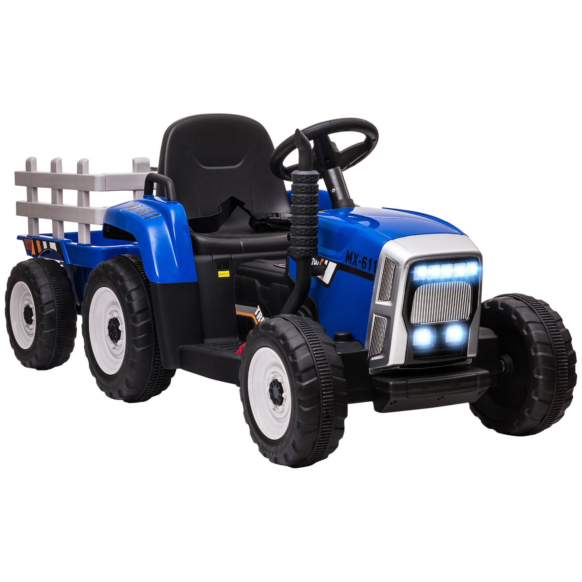 Electric Ride on Tractor w/ Detachable Trailer, 12V Kids Battery Power