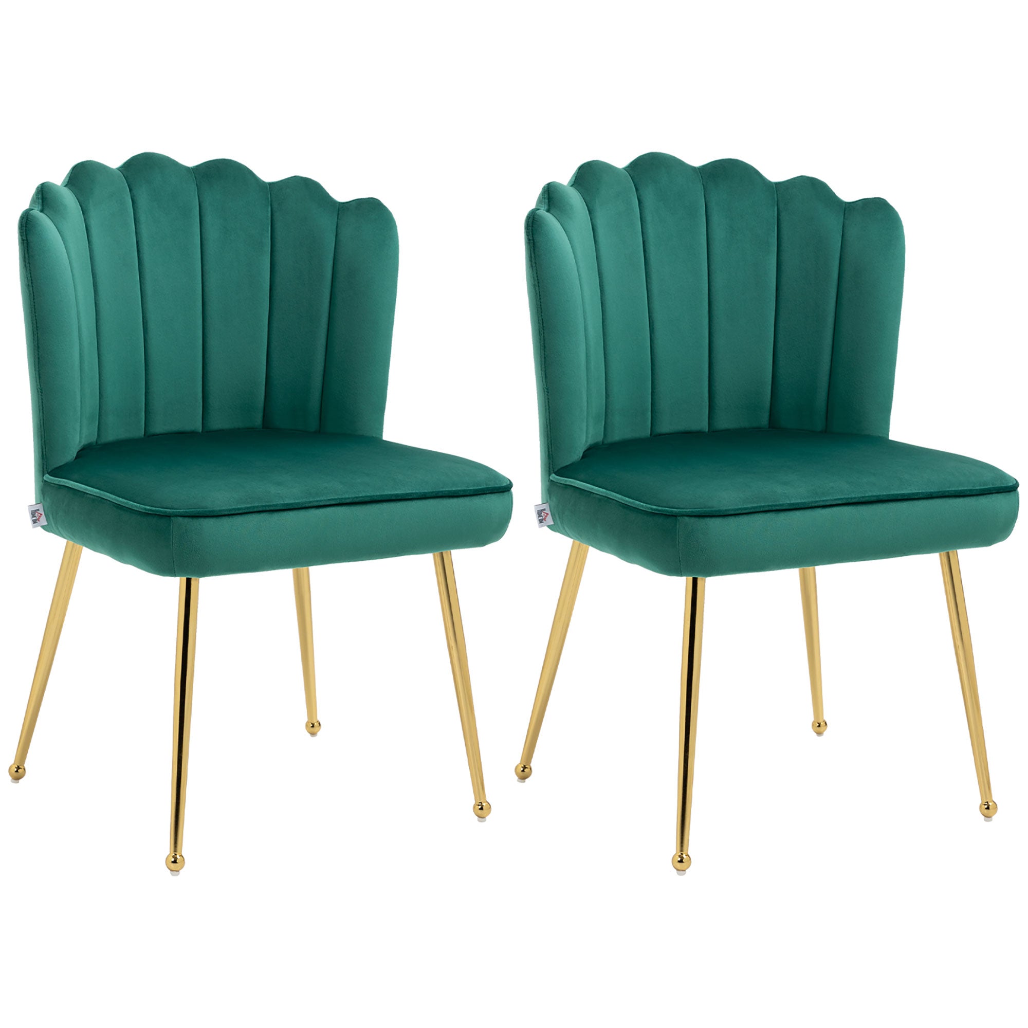 Shell Luxe Velvet Accent Chair, Modern Living Room Chair with Gold Metal Legs for Living Room, Bedroom, Home Office, Set of 2, Green